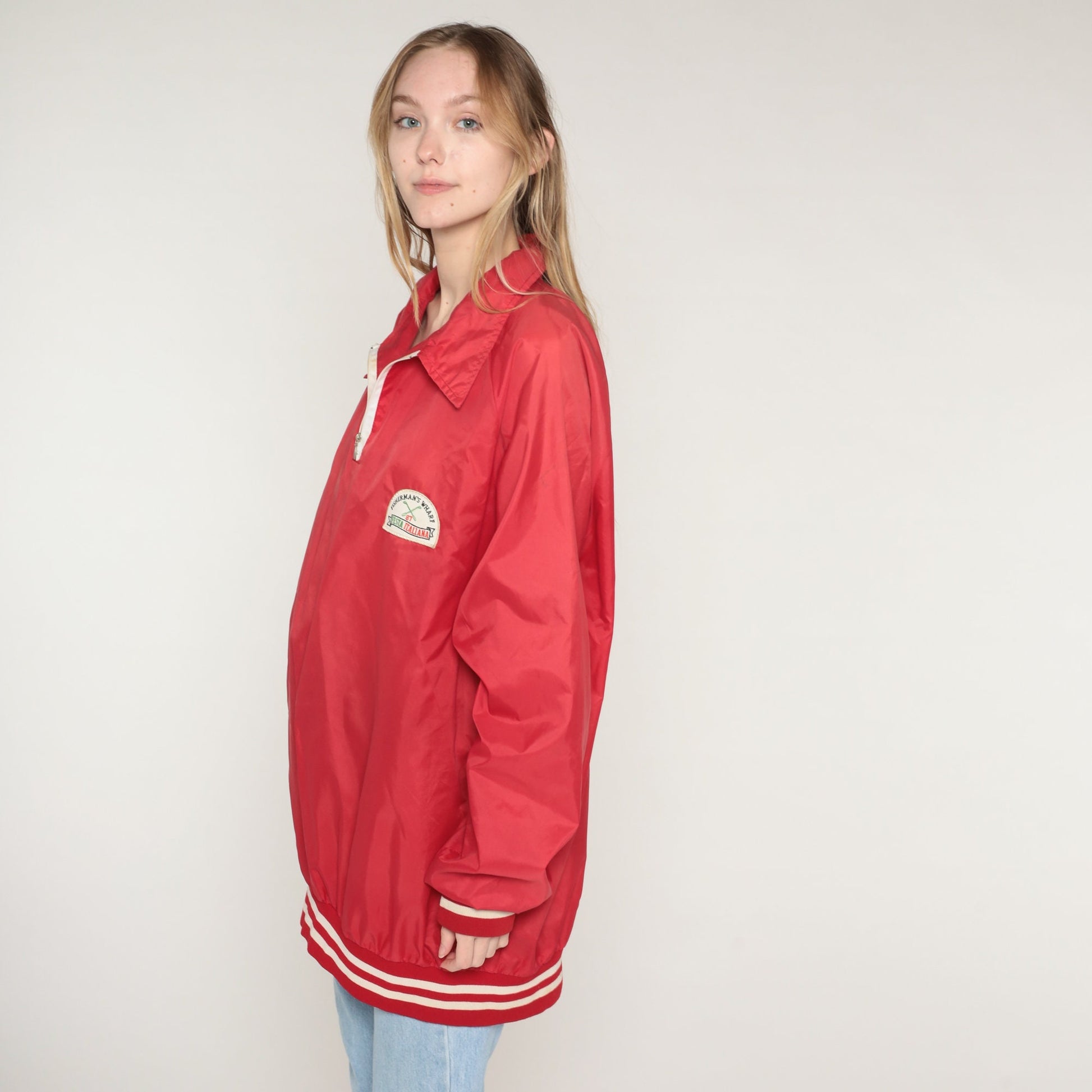 1987 Fisherman's Wharf Festa Italiana San Francisco Red Windbreaker Jacket Extra Large