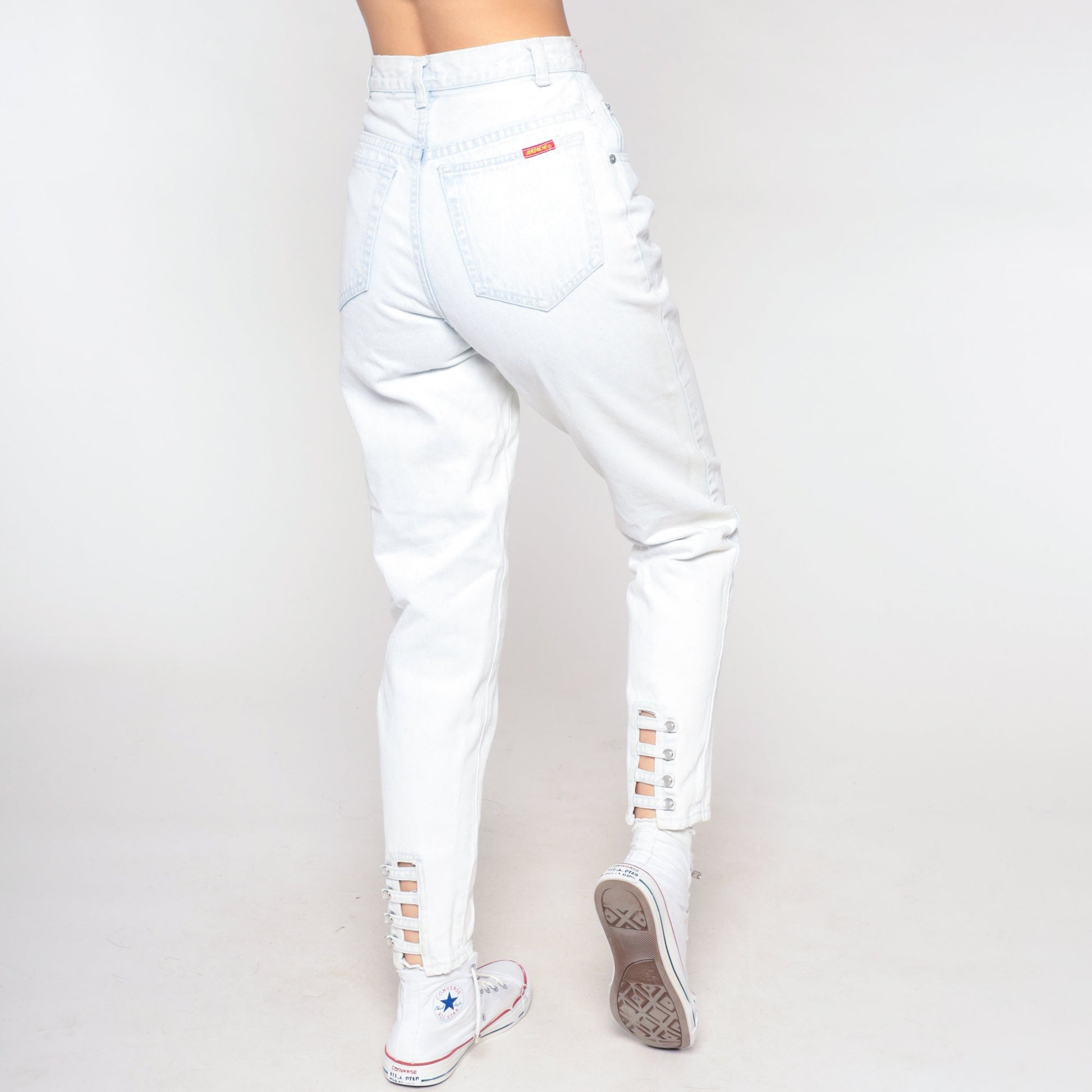 90s Jordache High Waisted Skinny Mom Jeans Pale Blue Denim Ankle Cutout Extra Small