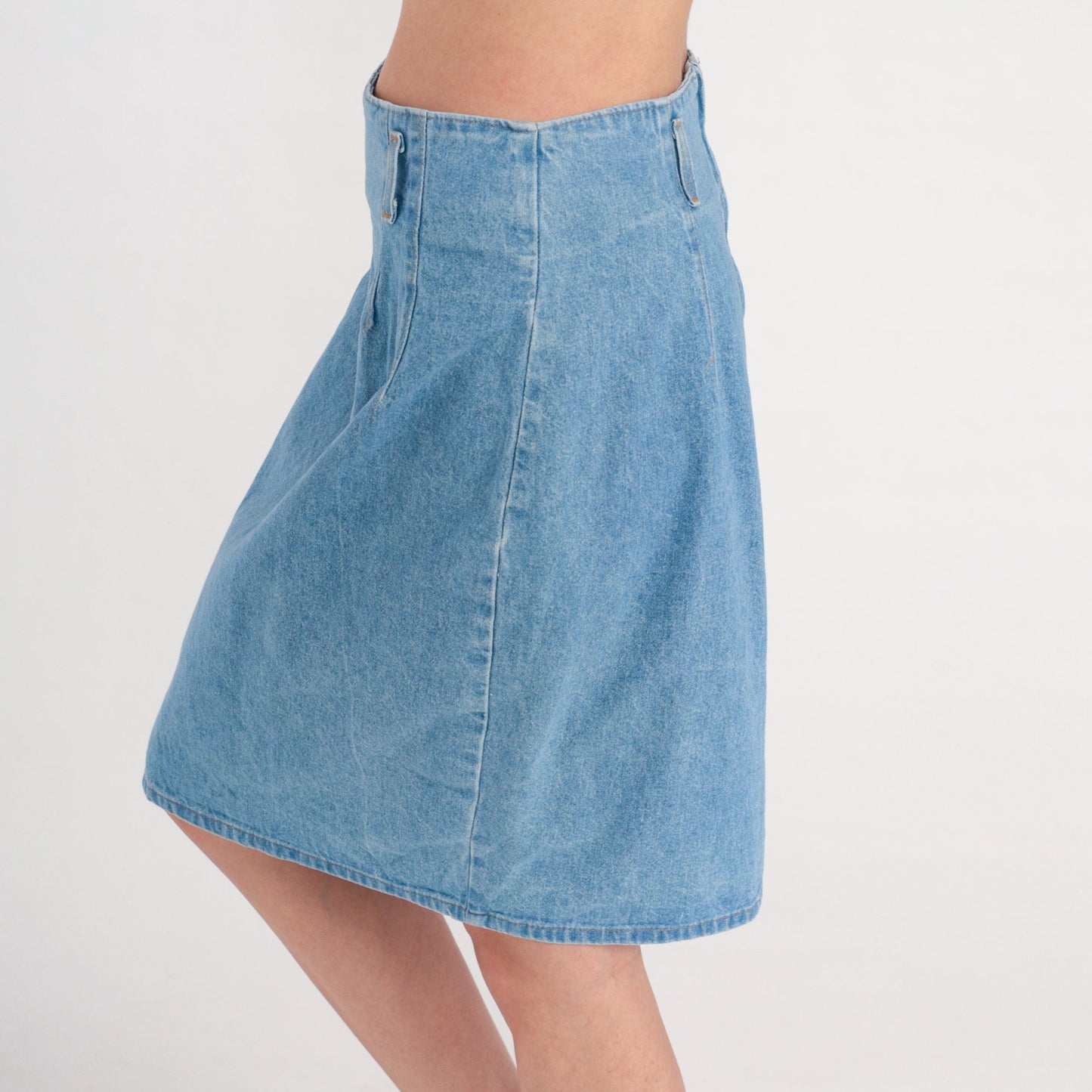 90s High Waisted Denim Pencil Skirt Blue Knee Length Cotton Medium