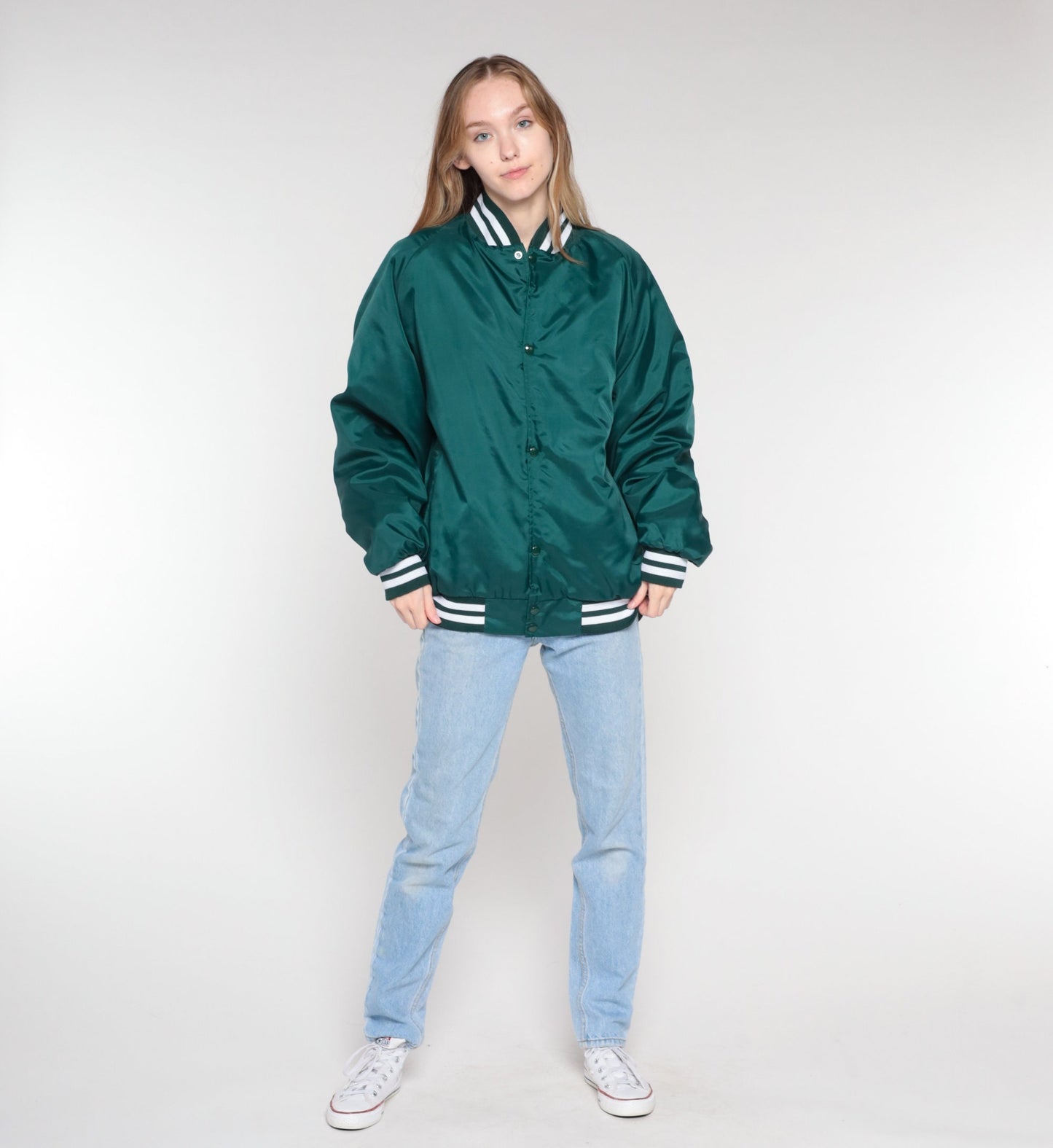 80s Pinelle's Bowlero Lanes Bomber Jacket Green Quilted Snap Coat Extra Large XL