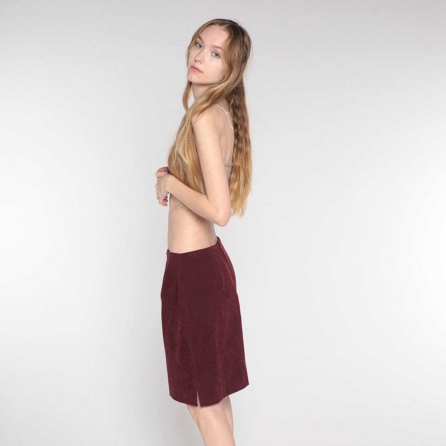 Y2K Plum Mini Pencil Skirt High Waisted Rear Zip Medium