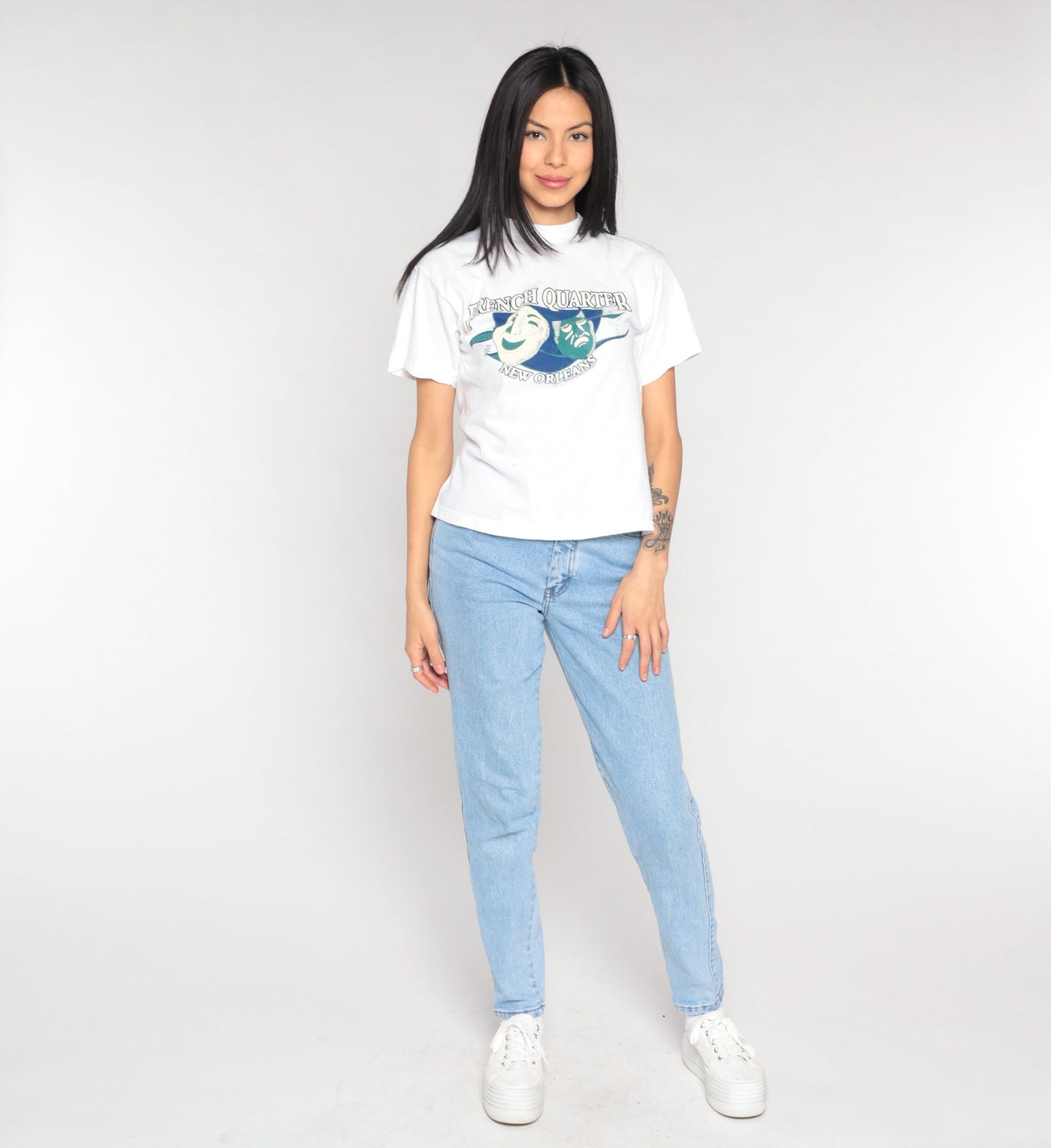 Y2K New Orleans French Quarter Graphic Tee White Cotton Small S