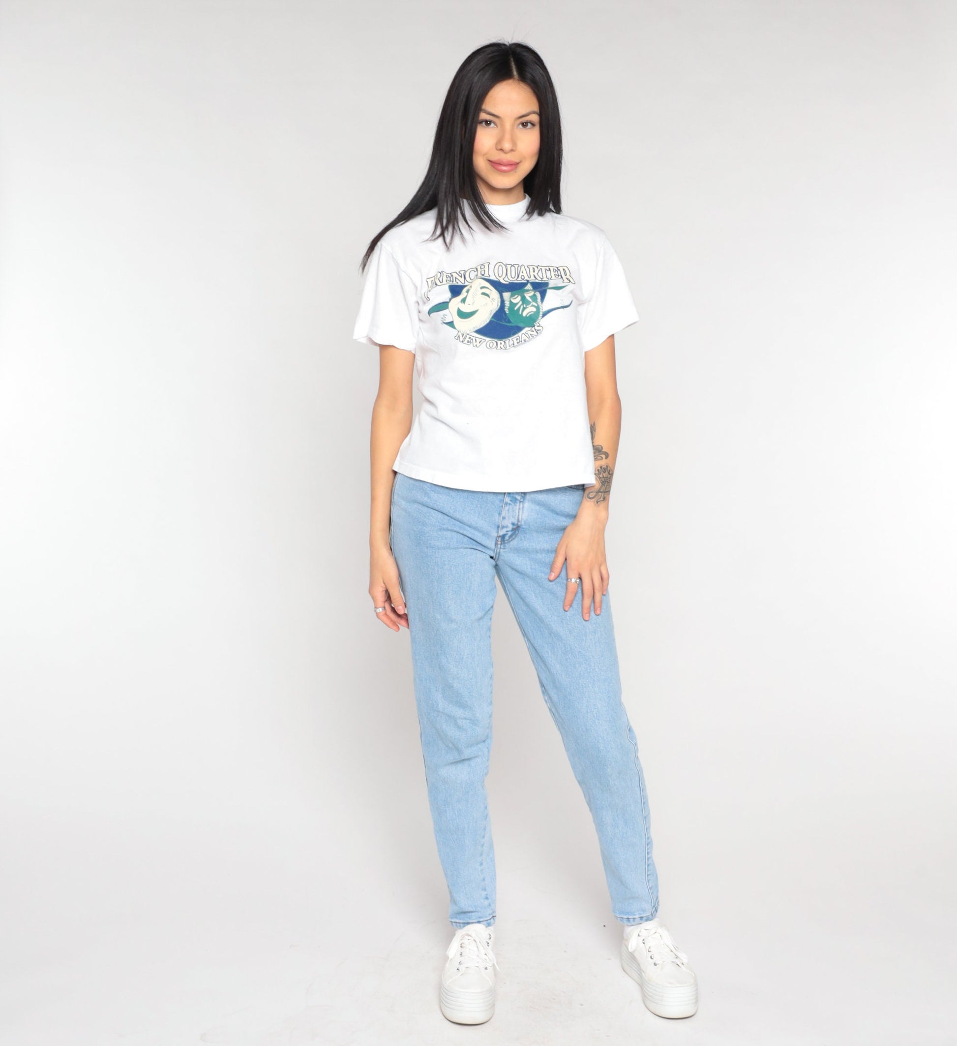 Y2K New Orleans French Quarter Graphic Tee White Cotton Small S