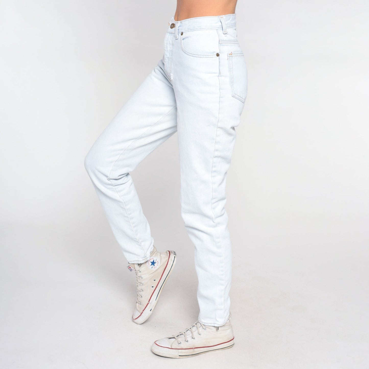 90s Light Wash Stone Denim High Waisted Slim Jeans Pale Blue Extra Small