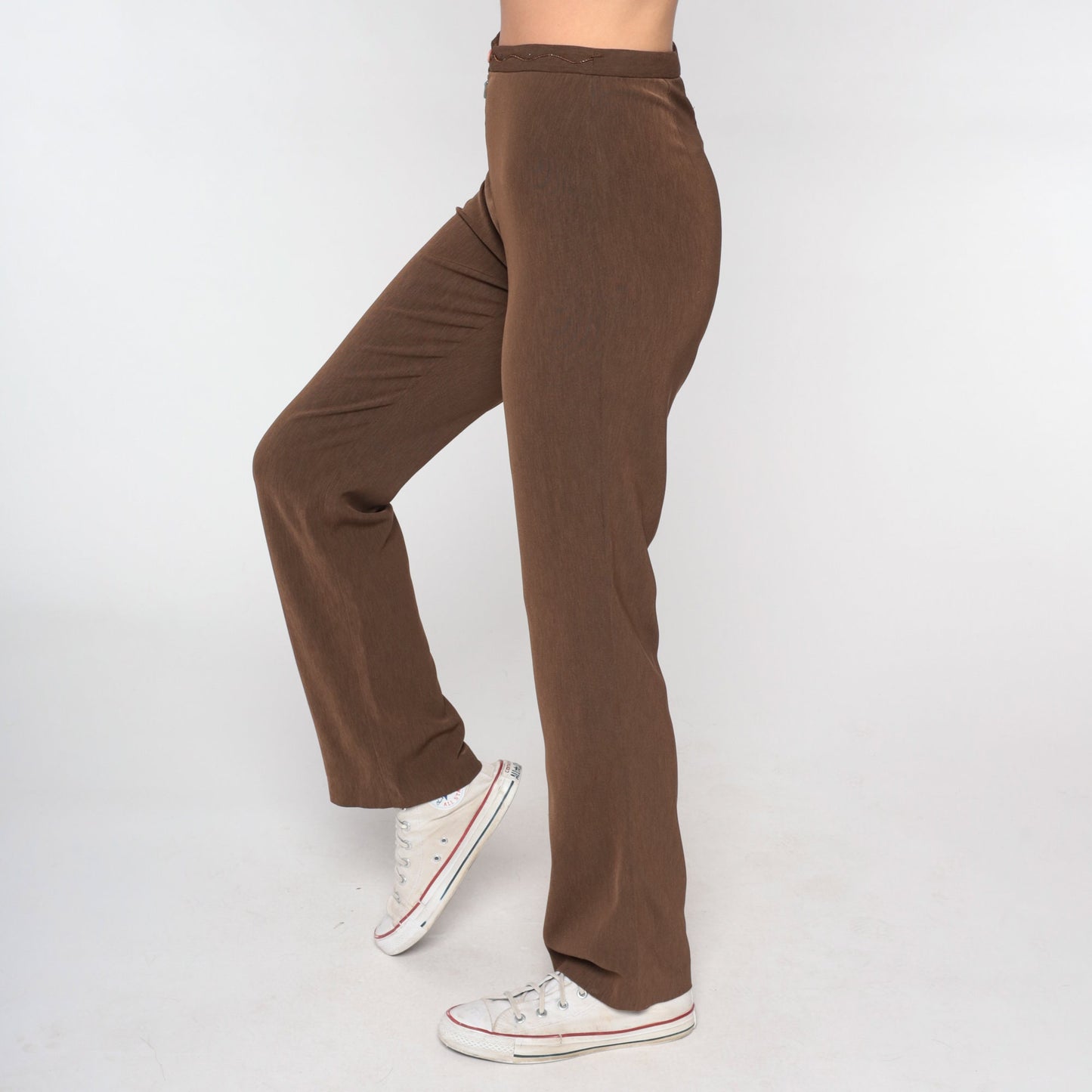 Y2K Brown High-Waisted Straight Leg Pants Sparkly Squiggle XS
