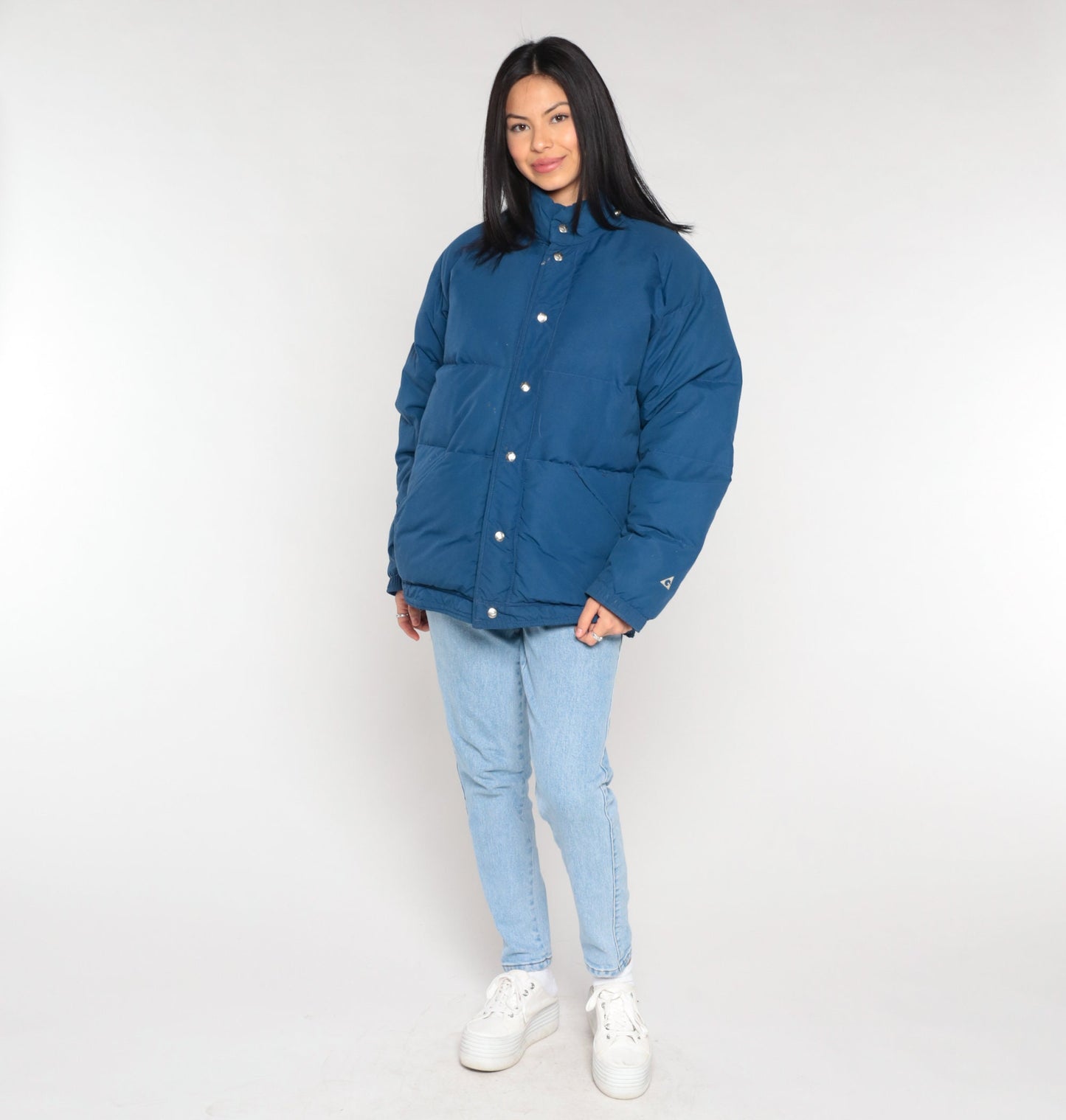 80s Gerry Navy Down Puffer Jacket Ski Coat Snap Front Large