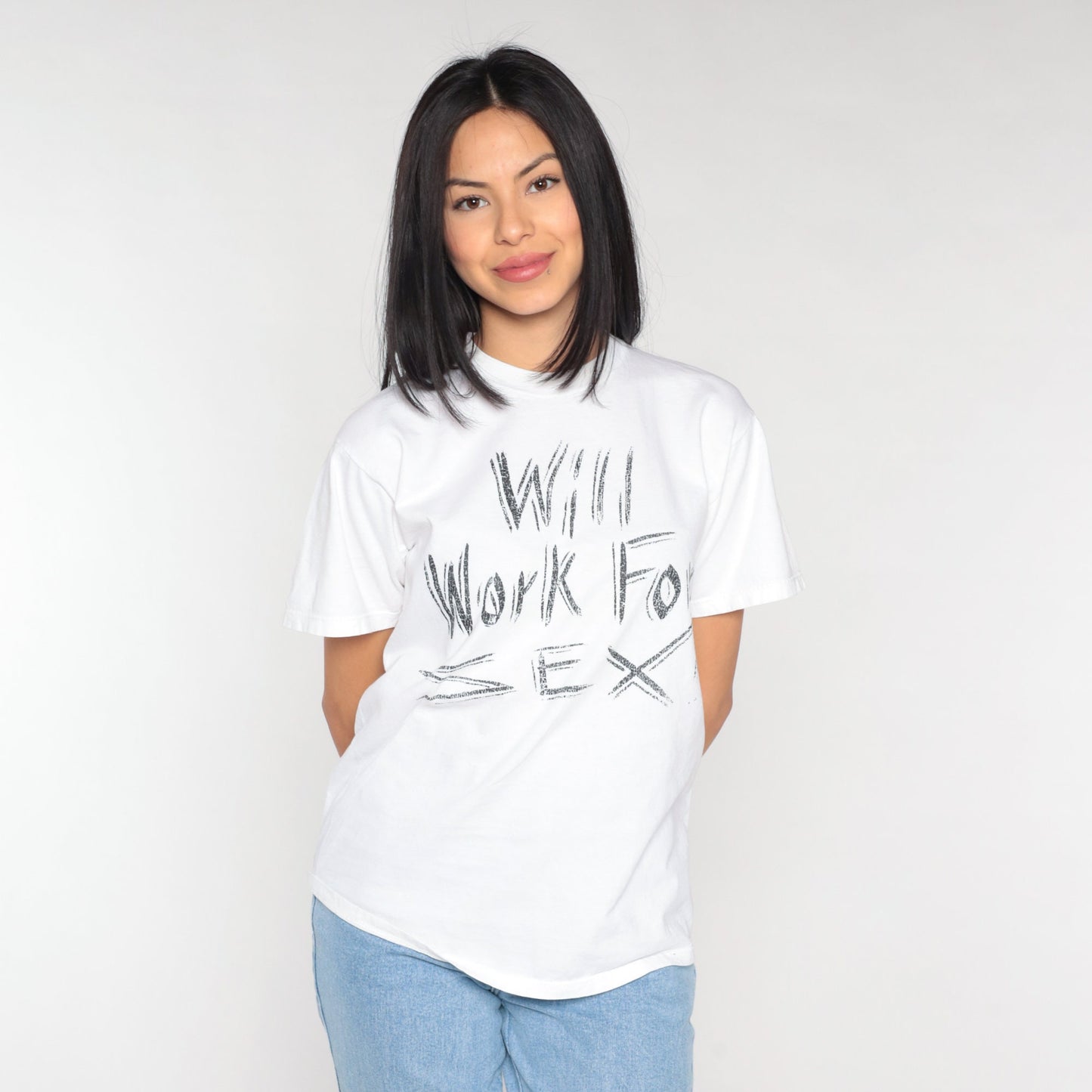 90s Will Work for Sex Graphic T-Shirt White Cotton Jerzees Medium