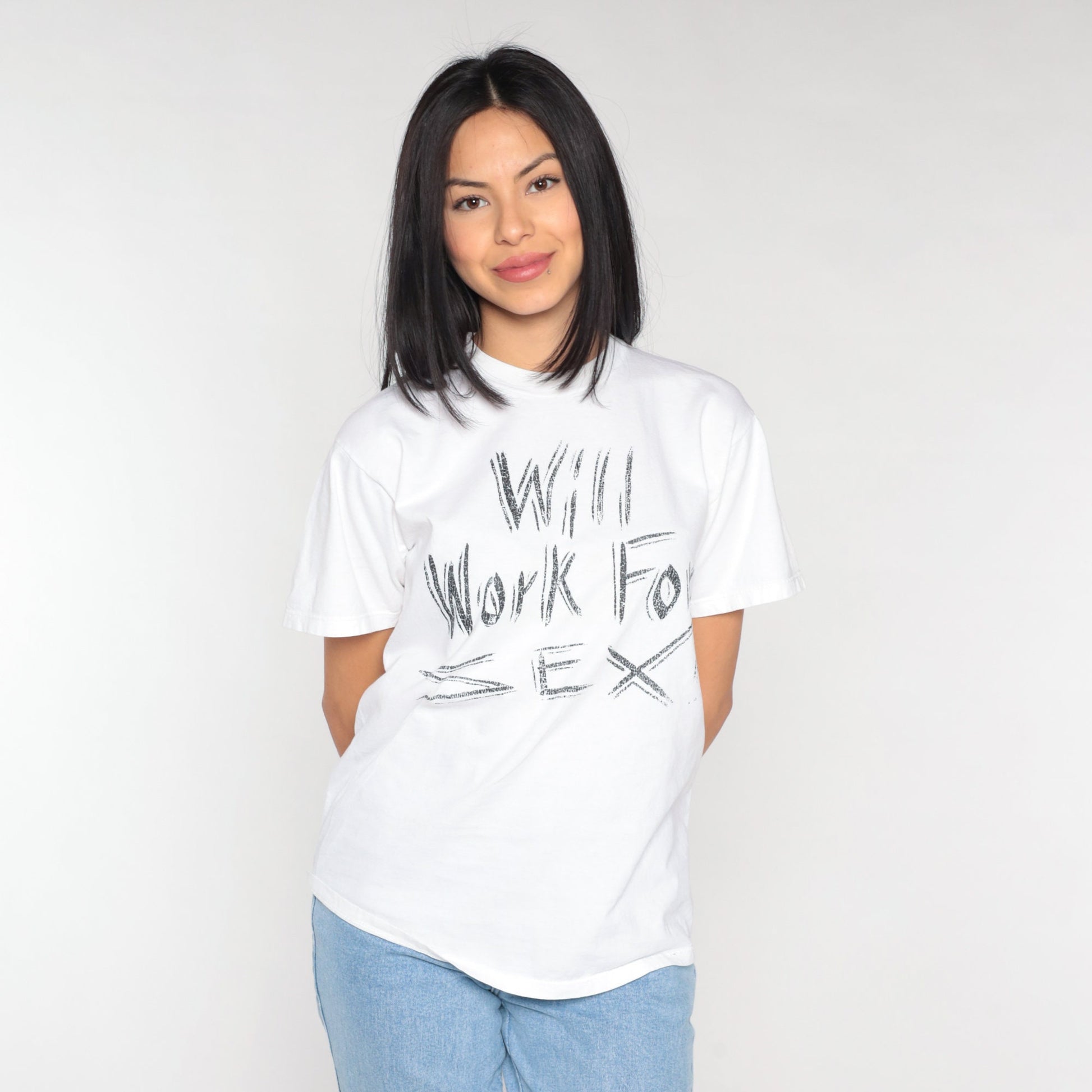 90s Will Work for Sex Graphic T-Shirt White Cotton Jerzees Medium