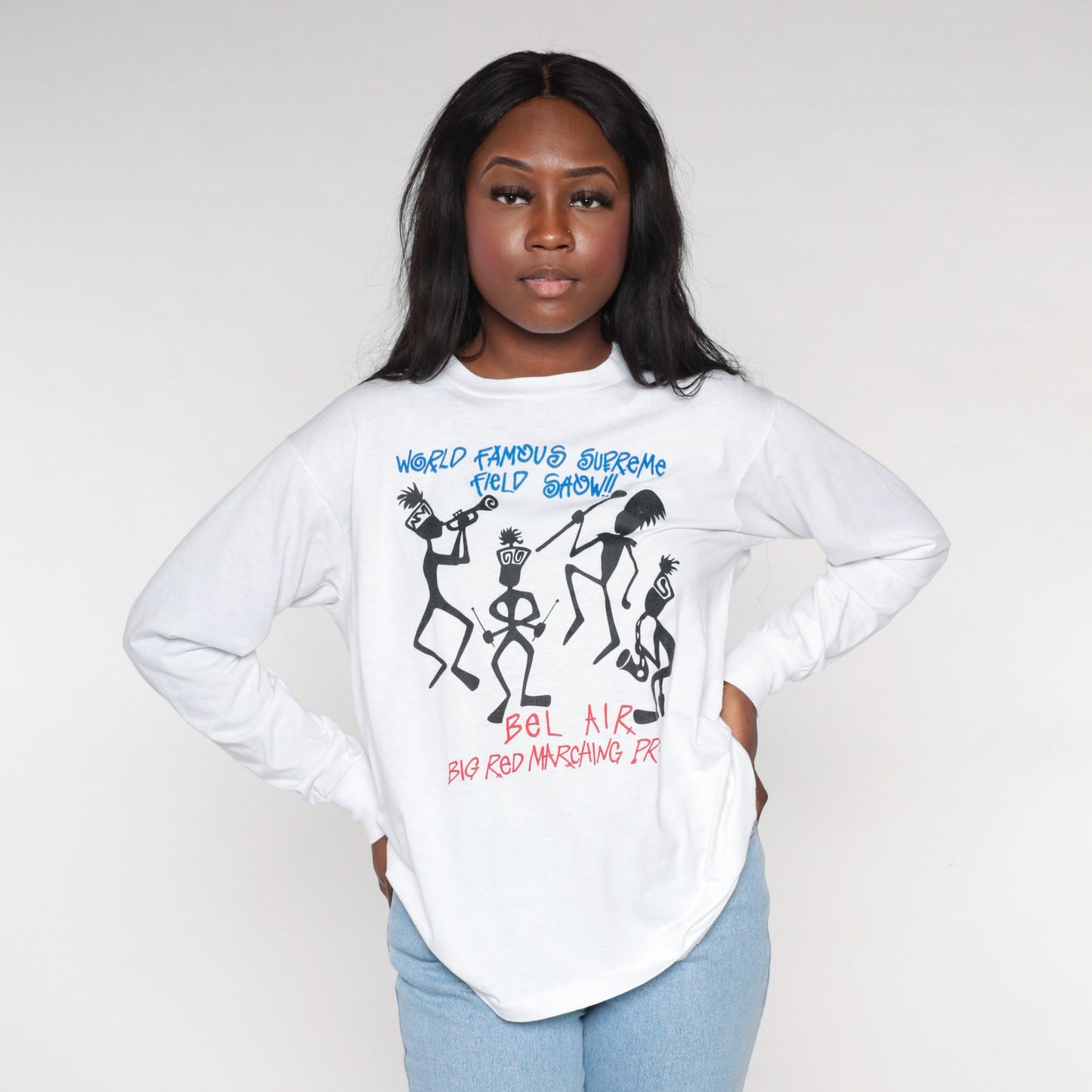 90s Bel Air Marching Band Long Sleeve Graphic Tee White Medium