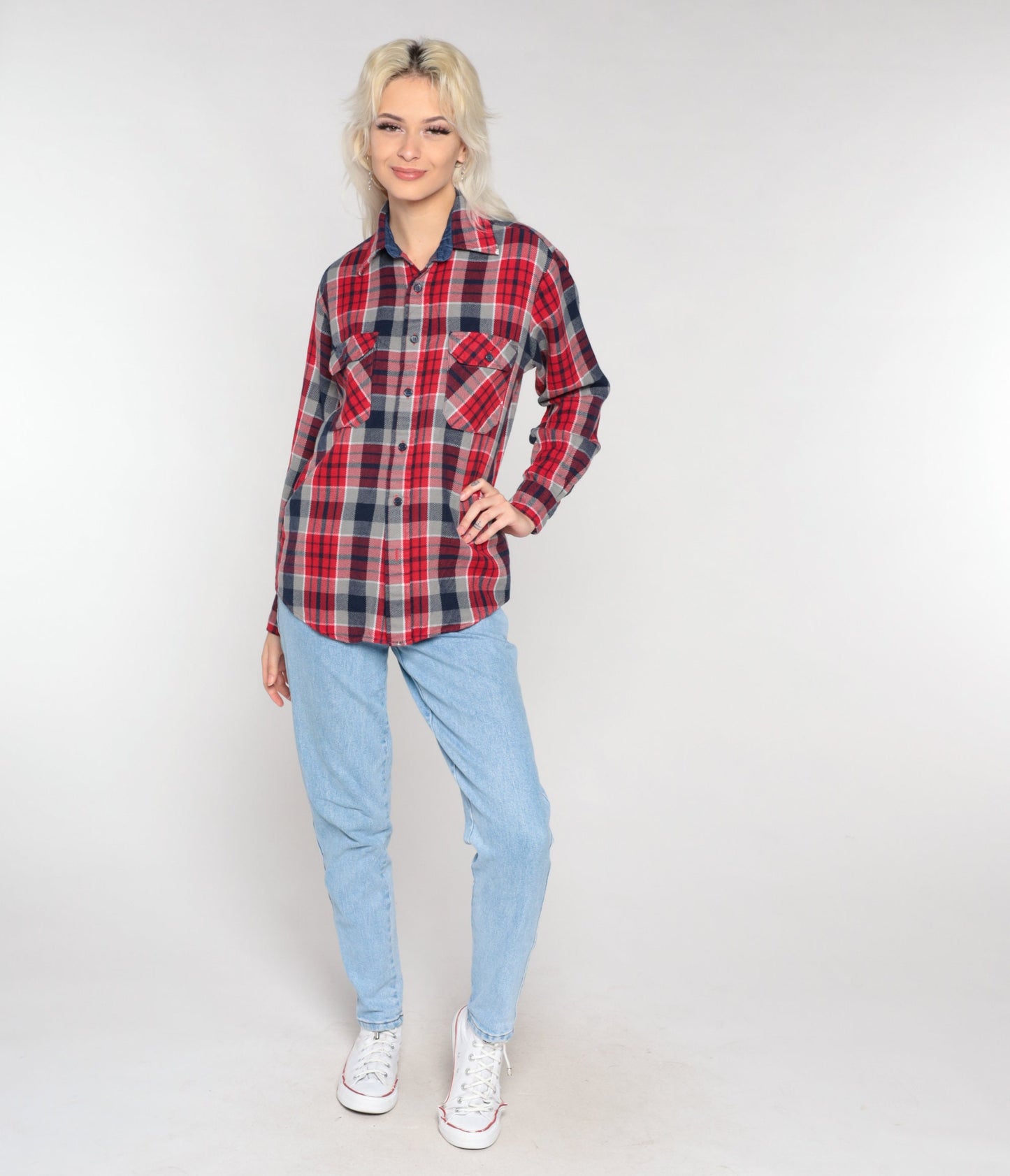 90s Ozark Trail Flannel Shirt Red Plaid Button-Up Long Sleeve Small