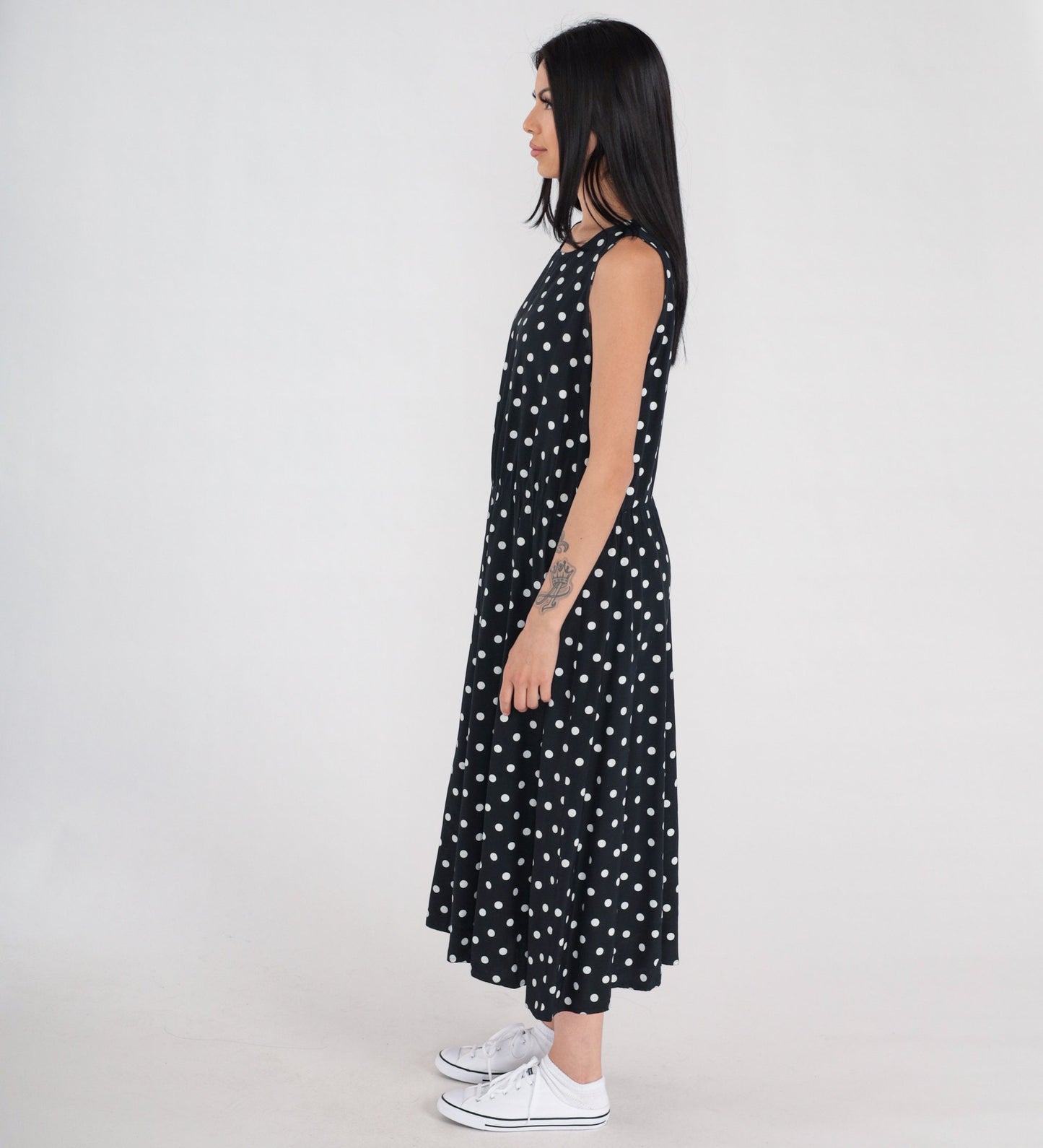 90s My Michelle Polka Dot Midi Dress Black White Sleeveless Medium