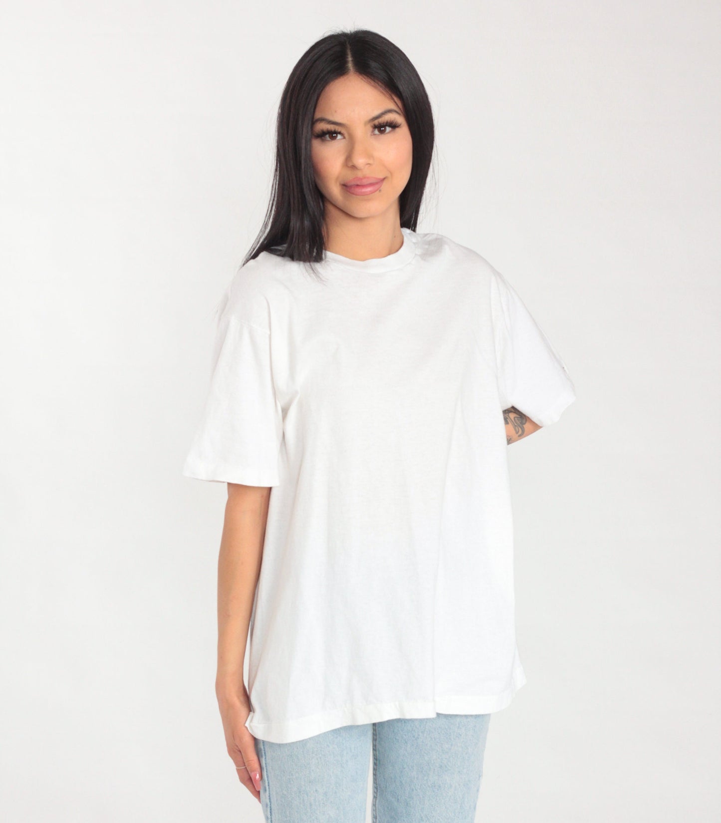 90s Plain White Crew Neck T-Shirt Single Stitch Vintage Large L