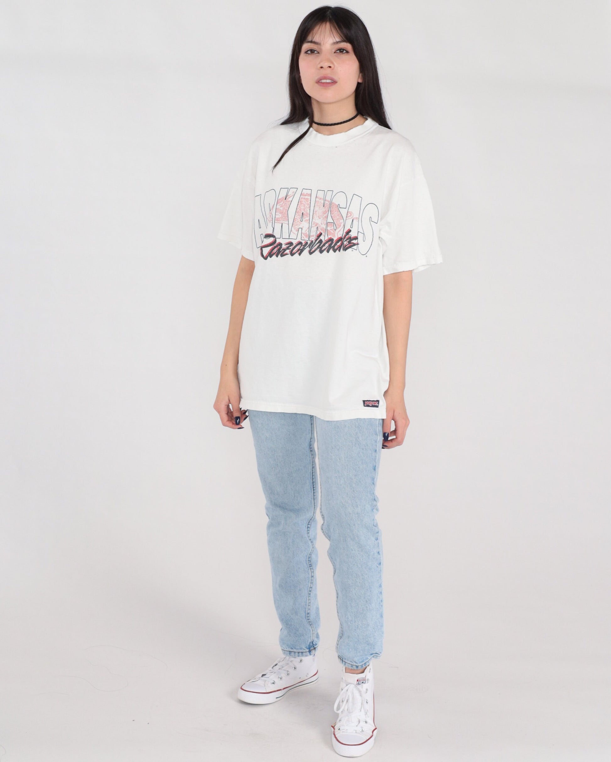 90s Arkansas Razorbacks Football Graphic T-Shirt White Cotton Large L
