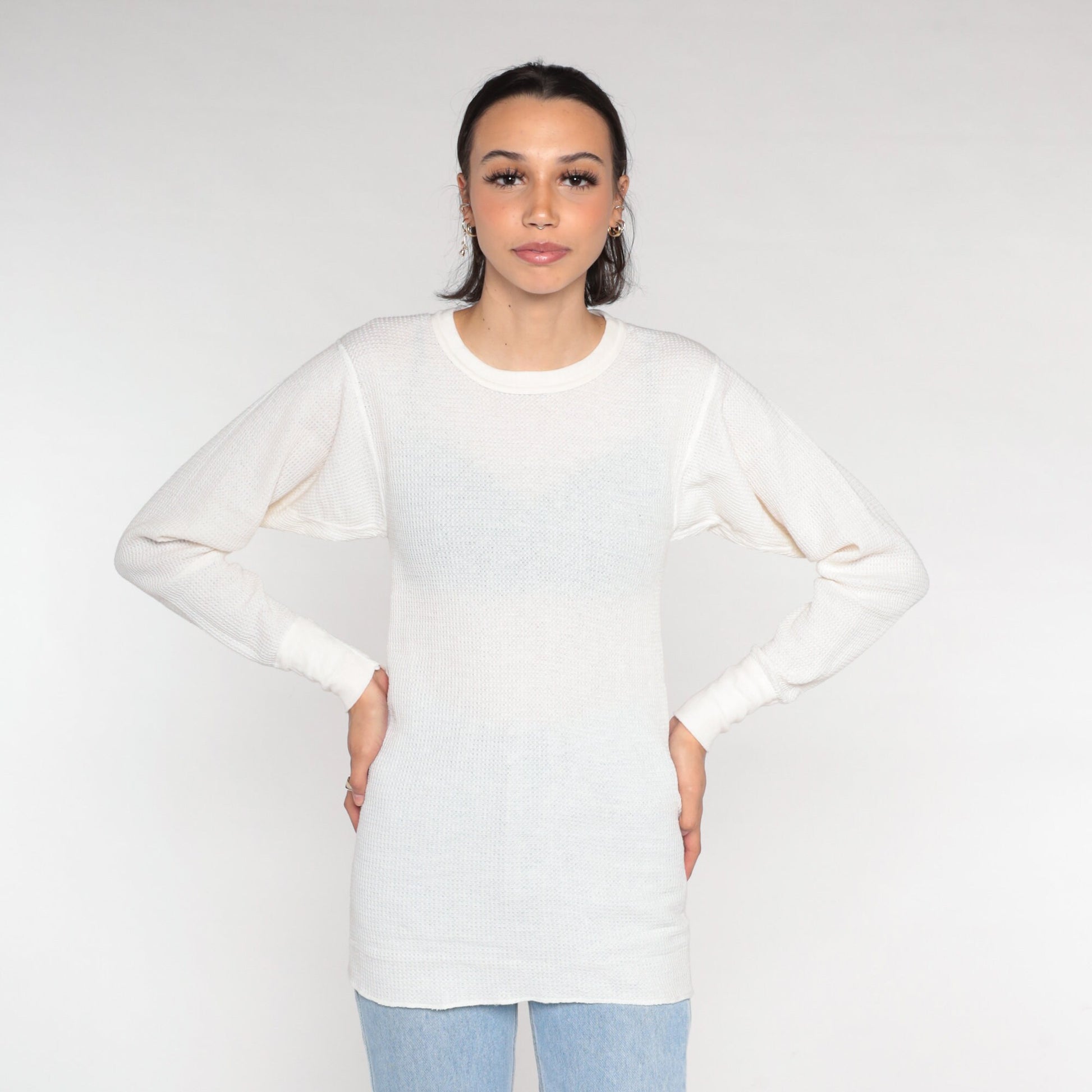 80s Greatland Thermals White Waffle Knit Long Sleeve Undershirt Medium