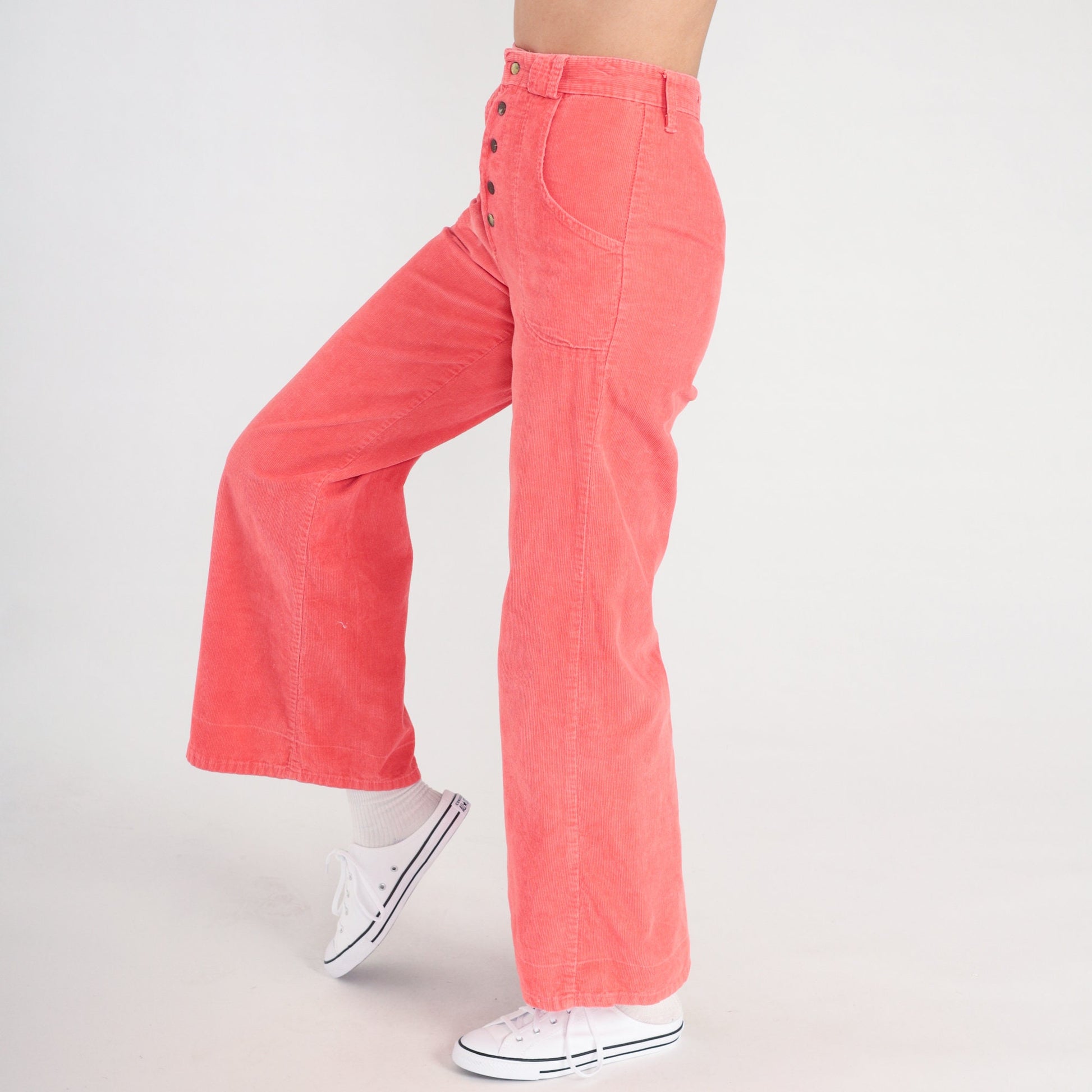 70s Coral Corduroy Bell Bottom Trousers High Waist Wide Leg Extra Small