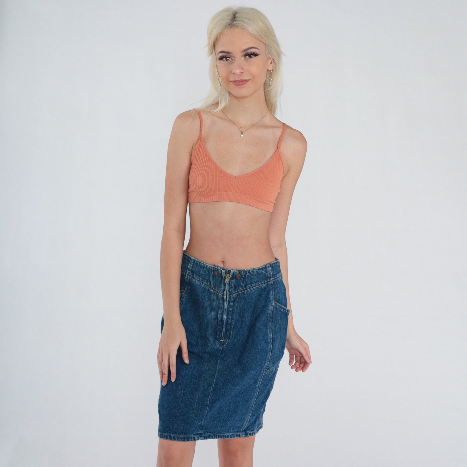 90s Gitano Dark Wash Denim Mini Skirt High Waist Pencil Cut Medium