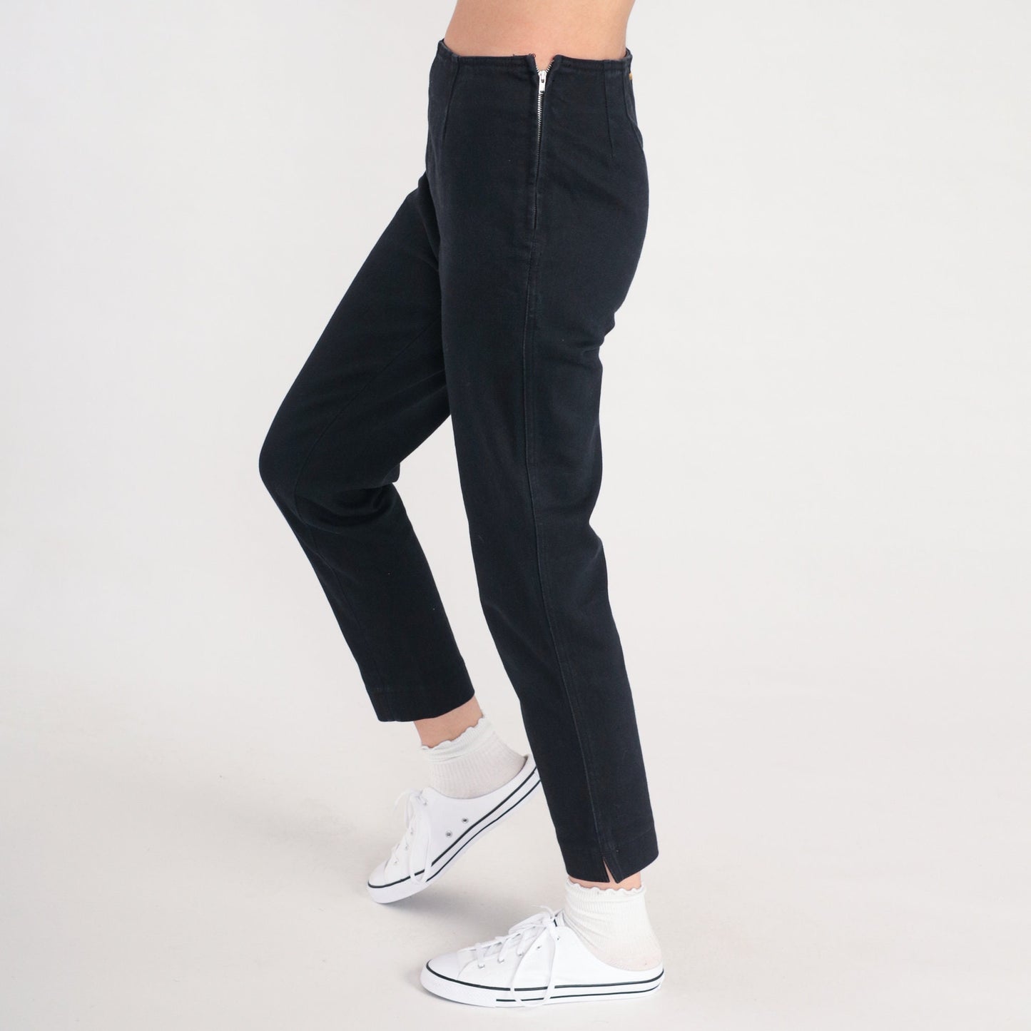 DKNY 90s Black Skinny Jeans High Rise Side Zip Stretch Denim Small 6