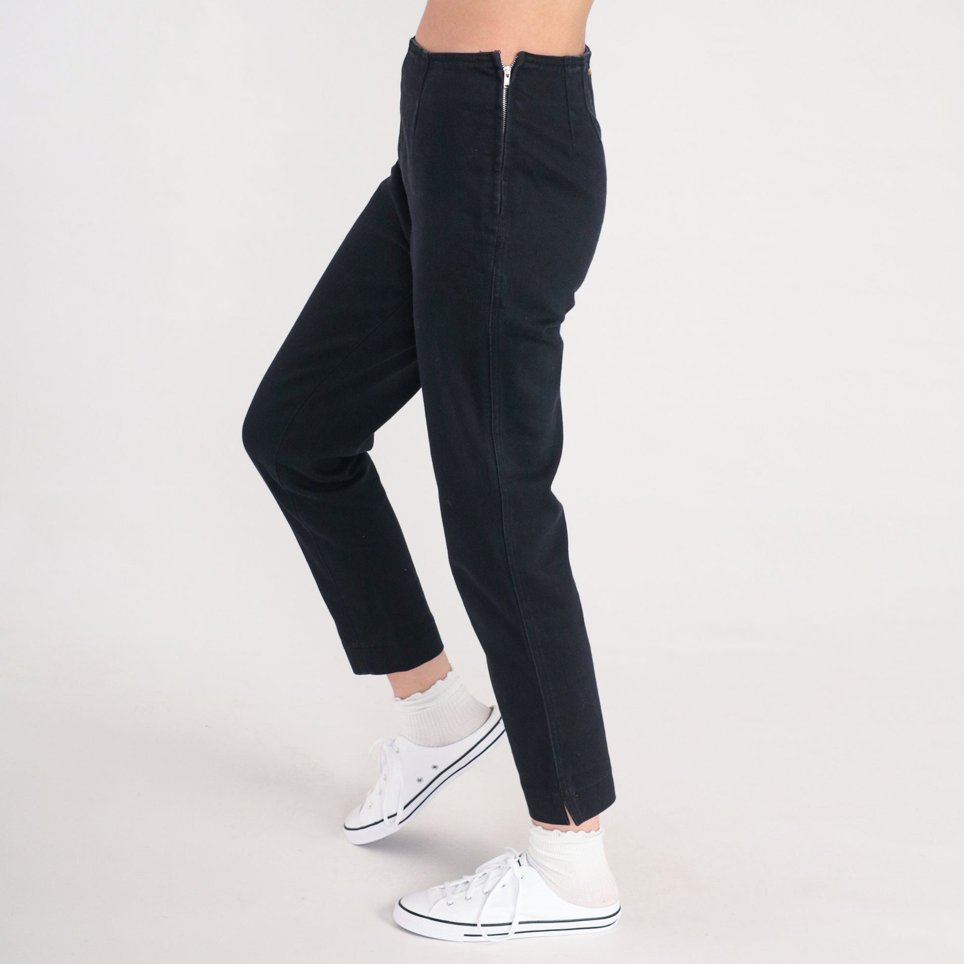 DKNY 90s Black Skinny Jeans High Rise Side Zip Stretch Denim Small 6