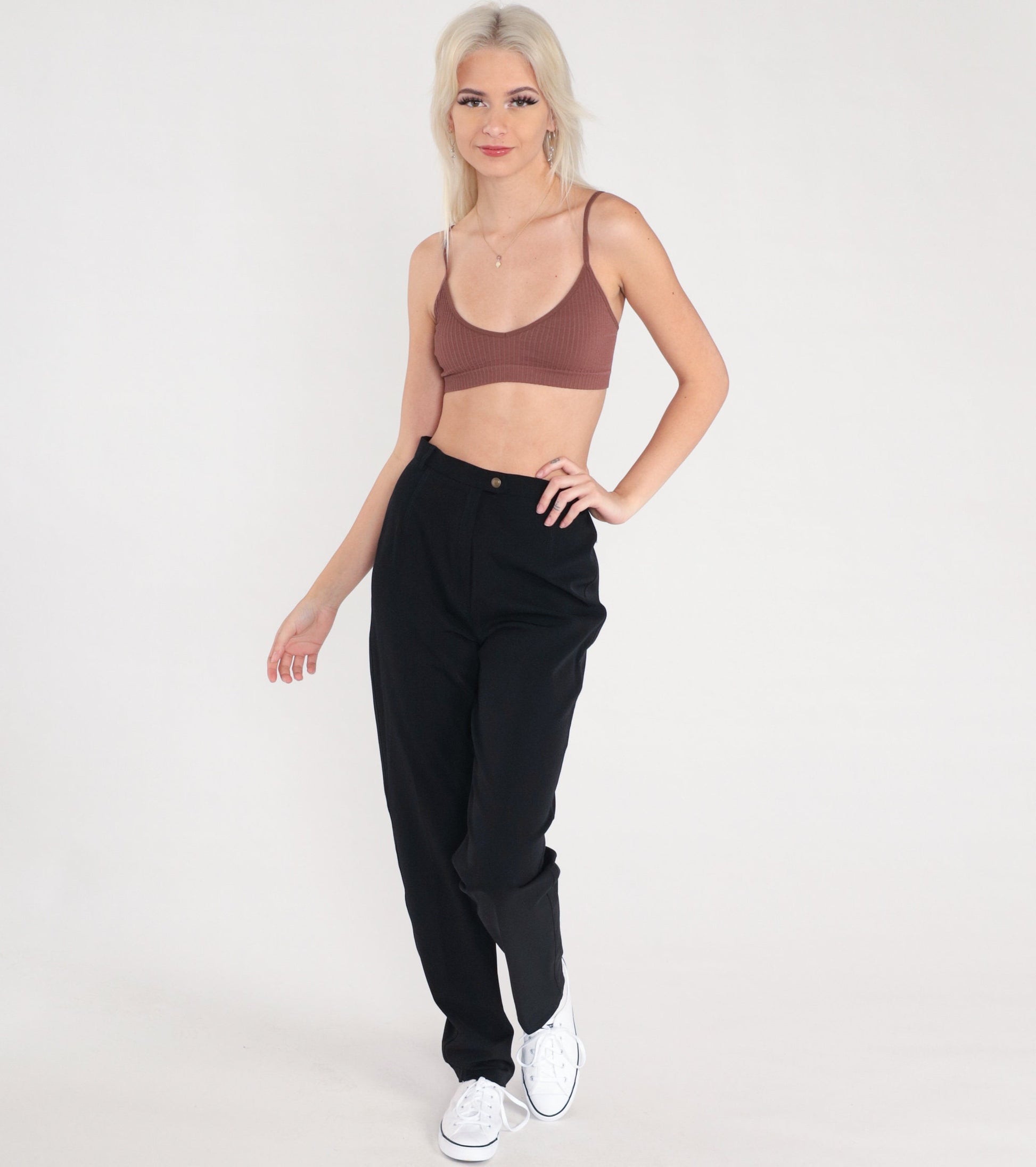 90s Mondi Black Tapered High-Waist Trousers Small