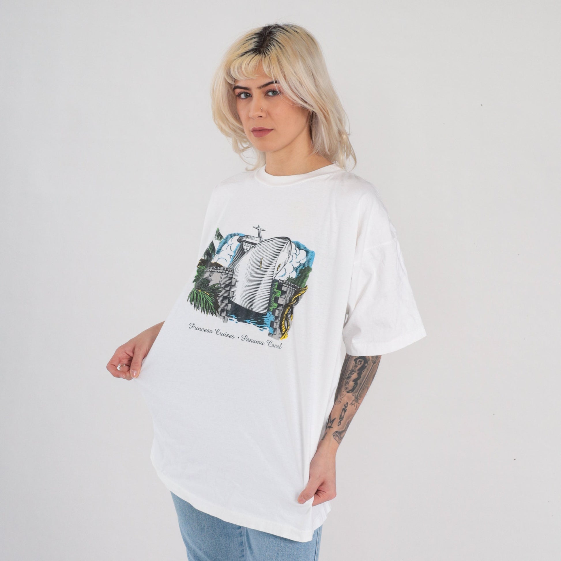 90s Princess Cruises Panama Canal Graphic T-Shirt White Single Stitch Extra Large