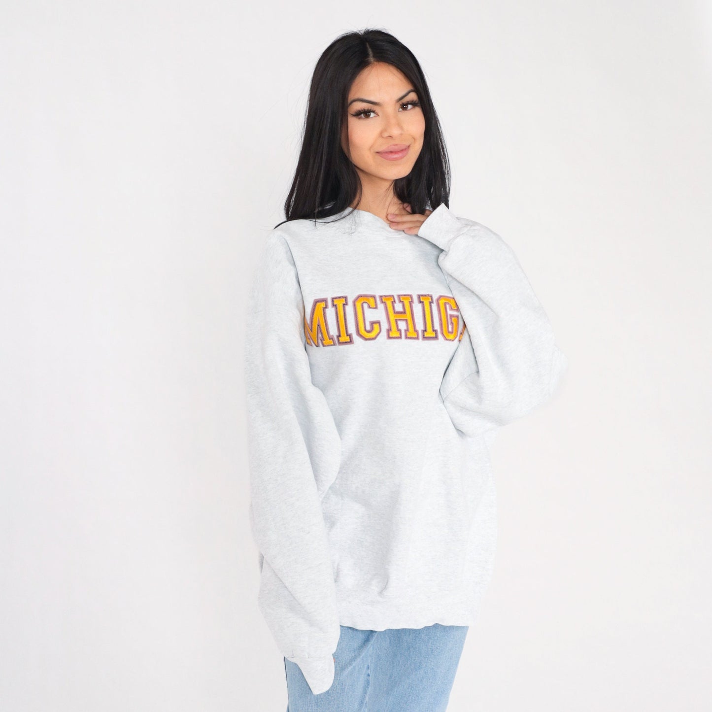 90s Michigan Wolverines University Sweatshirt Heather Grey Gold Graphic XXL