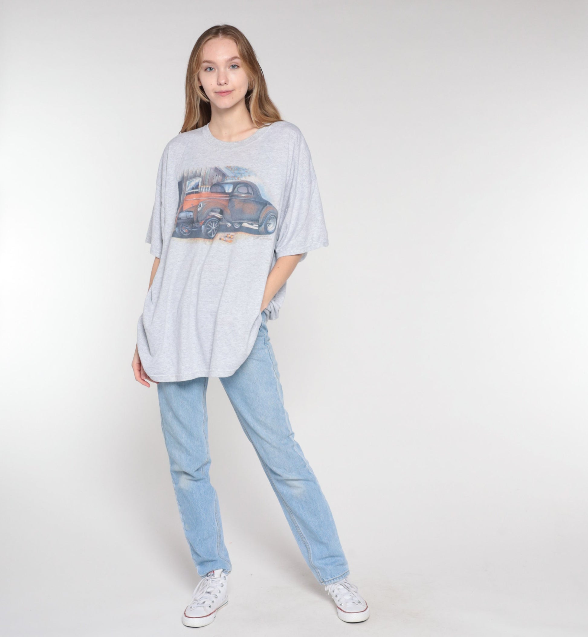 90s Jerzees Classic Car Graphic Tee Heather Grey Single Stitch Extra Extra Large XXL
