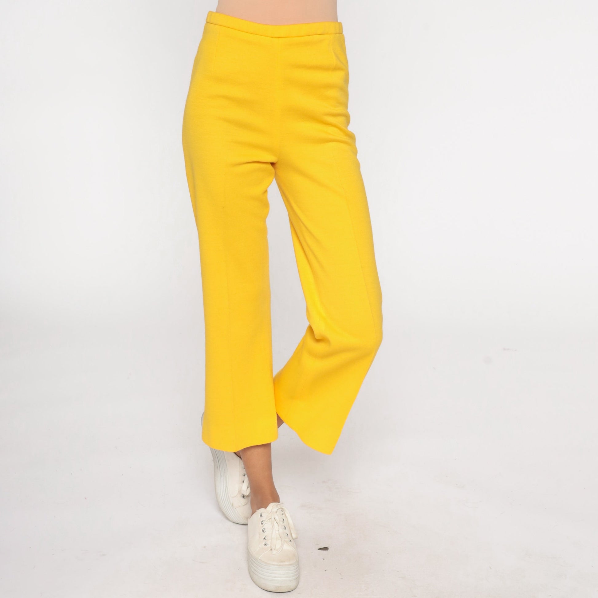 70s Bright Yellow High-Rise Straight Leg Trousers Ankle Length Small