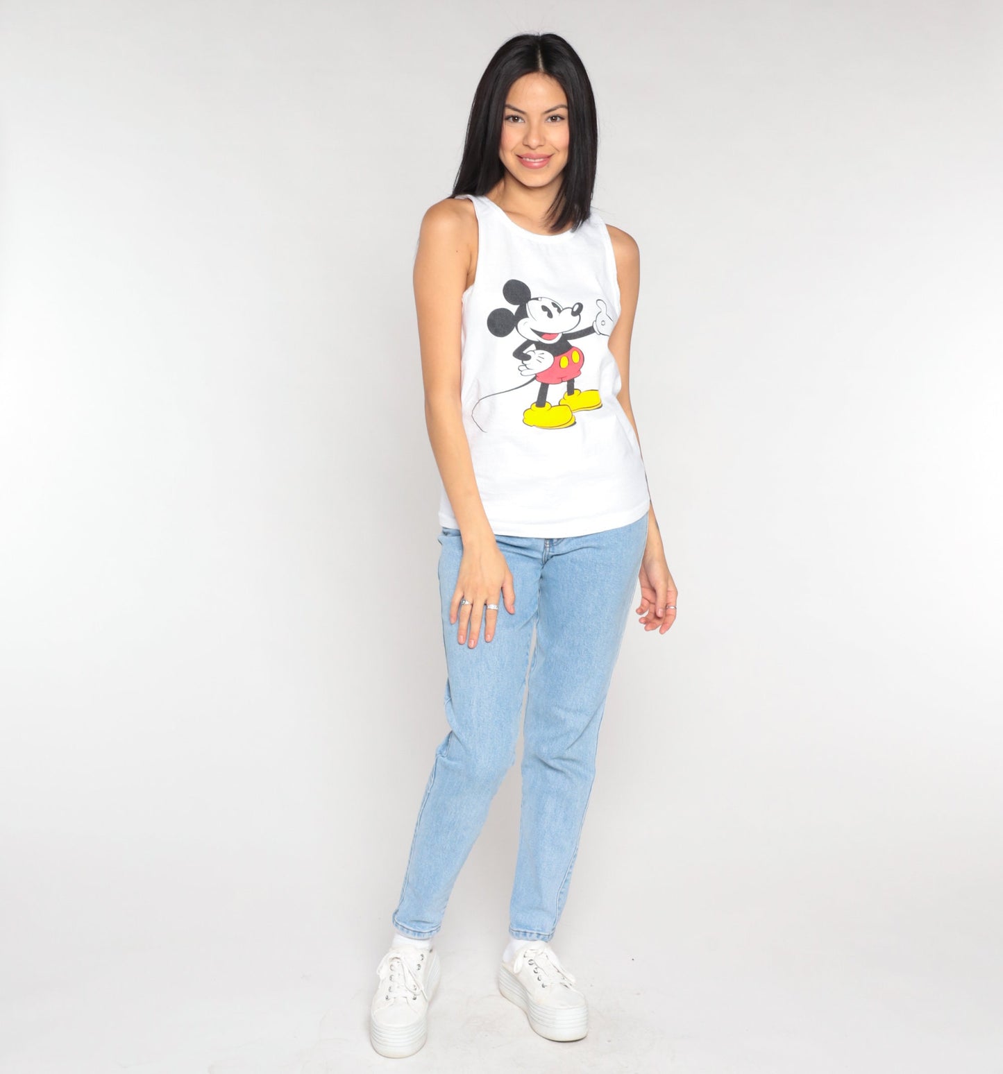90s Mickey Mouse Disney Tank Top White Graphic Sleeveless Tee Small