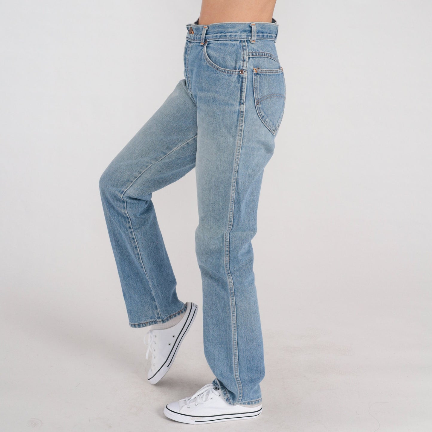 80s High Waisted Blue Denim Jeans Straight Leg Small S