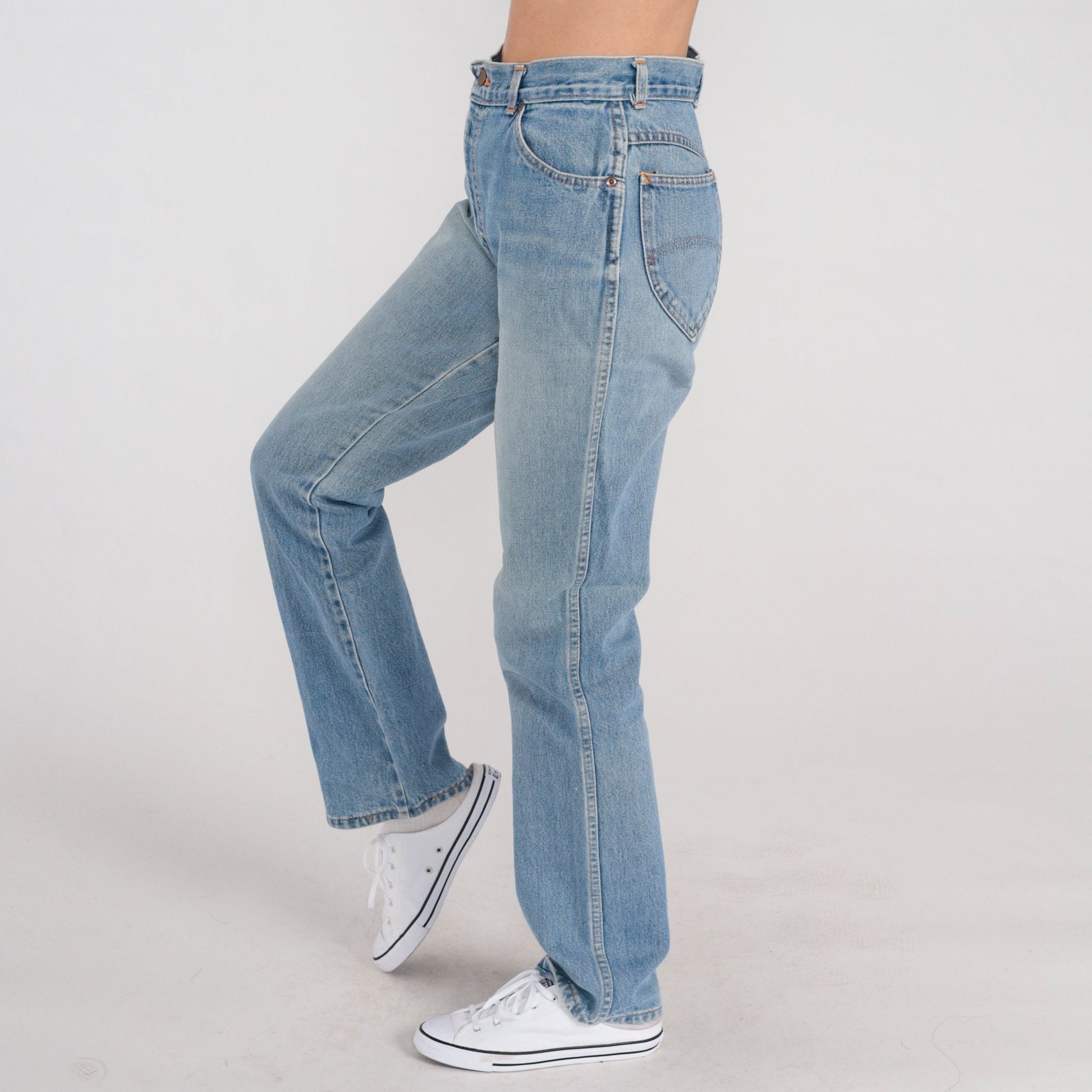 80s High Waisted Blue Denim Jeans Straight Leg Small S