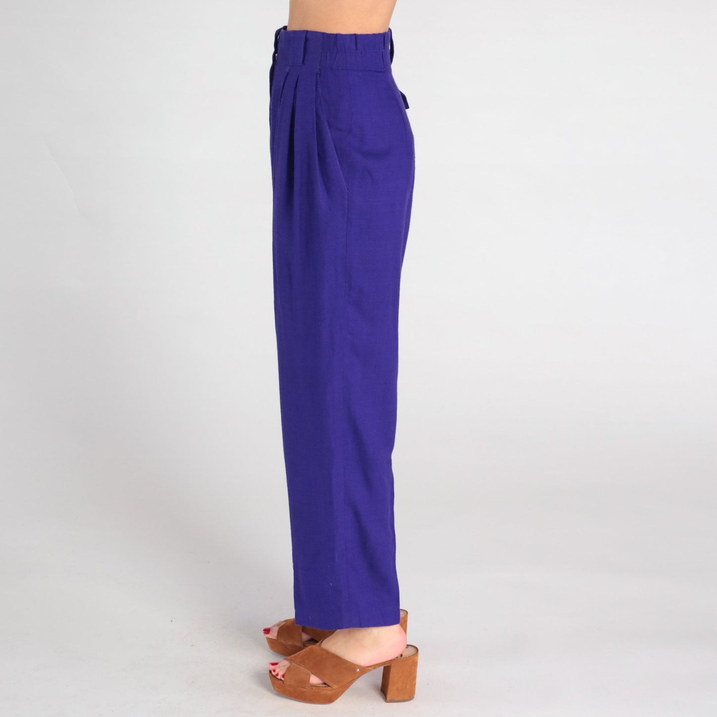 80s Purple Wool High-Waisted Pleated Trousers Straight Leg Small