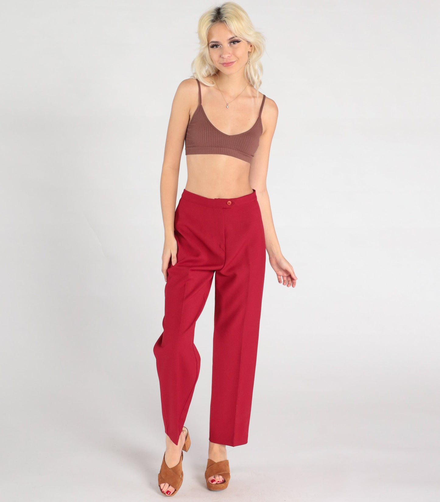 70s Red High-Waisted Tapered Trousers Small