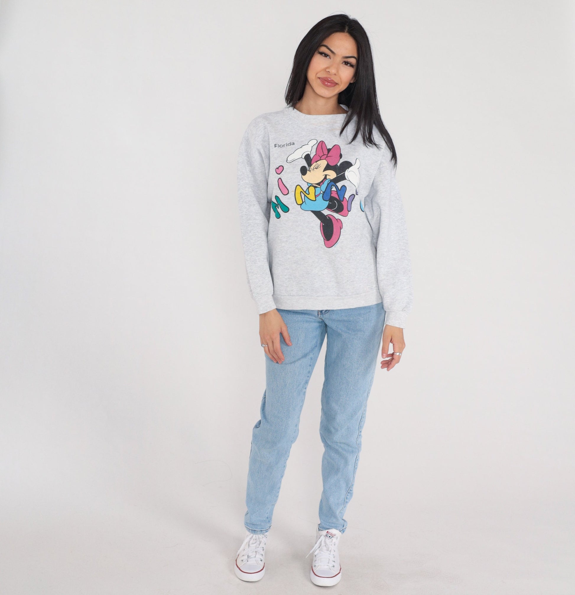 90s Minnie Mouse Disney Florida Sweatshirt Grey Graphic Crewneck Large L