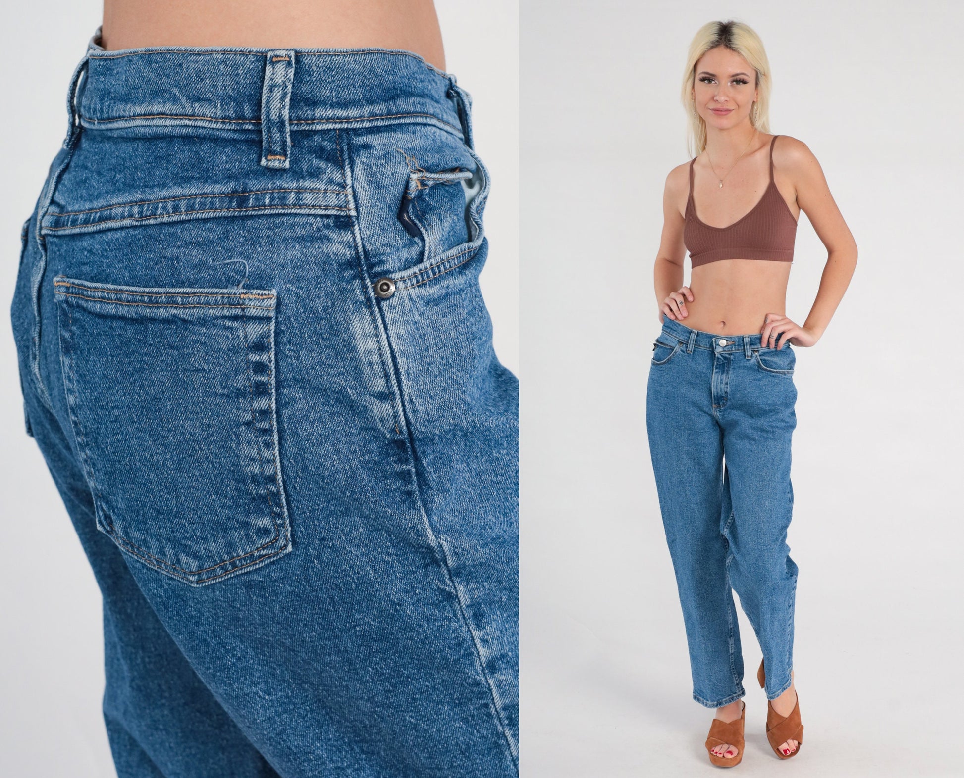 90s Blue Denim Tapered Mom Jeans Mid Rise Medium 8