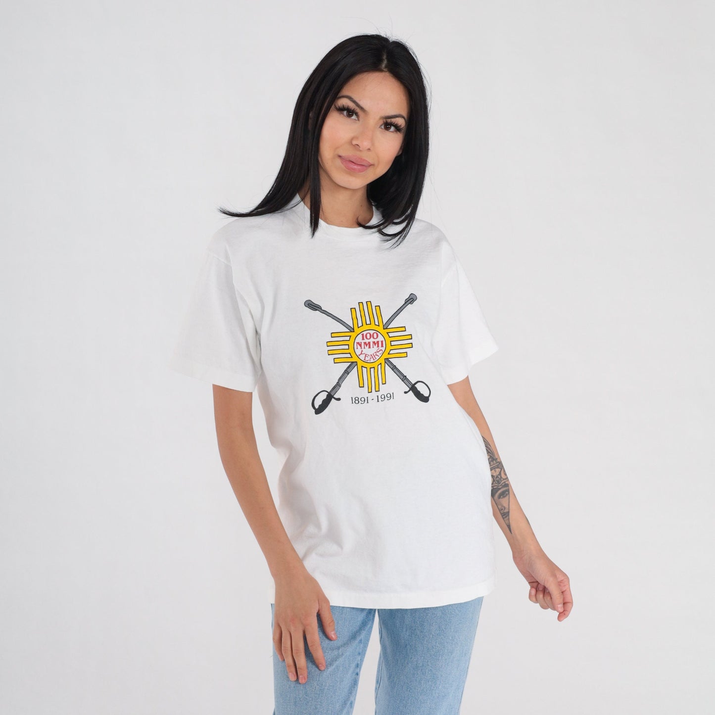 90s New Mexico Military Institute Graphic Tee White Single Stitch Medium M