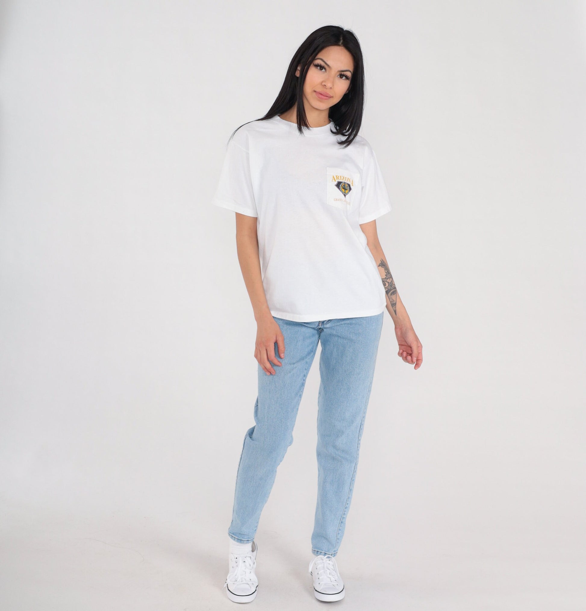 90s Arizona Grand Canyon State Graphic Pocket T-Shirt White Cotton Medium