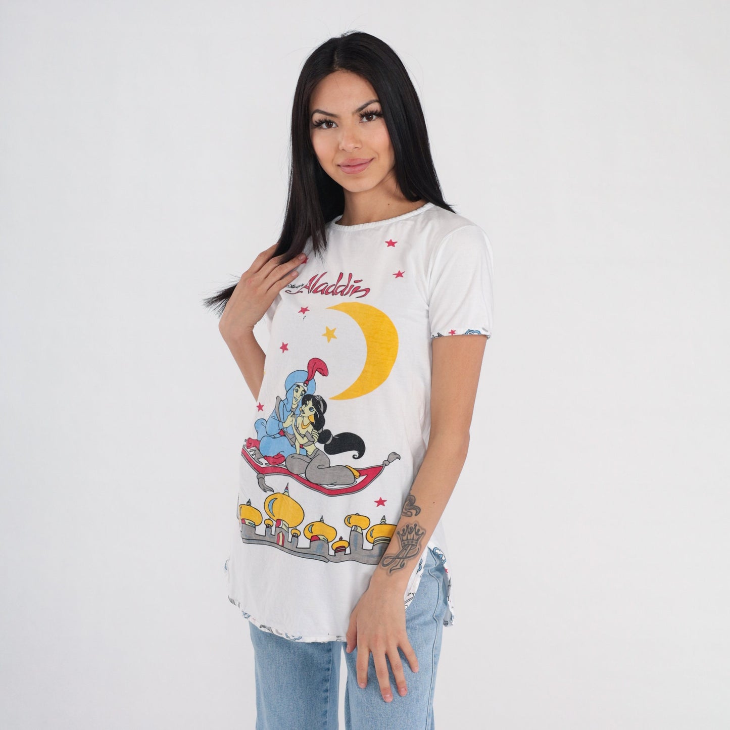 90s Disney Aladdin Princess Jasmine Graphic T-Shirt White Single Stitch Small