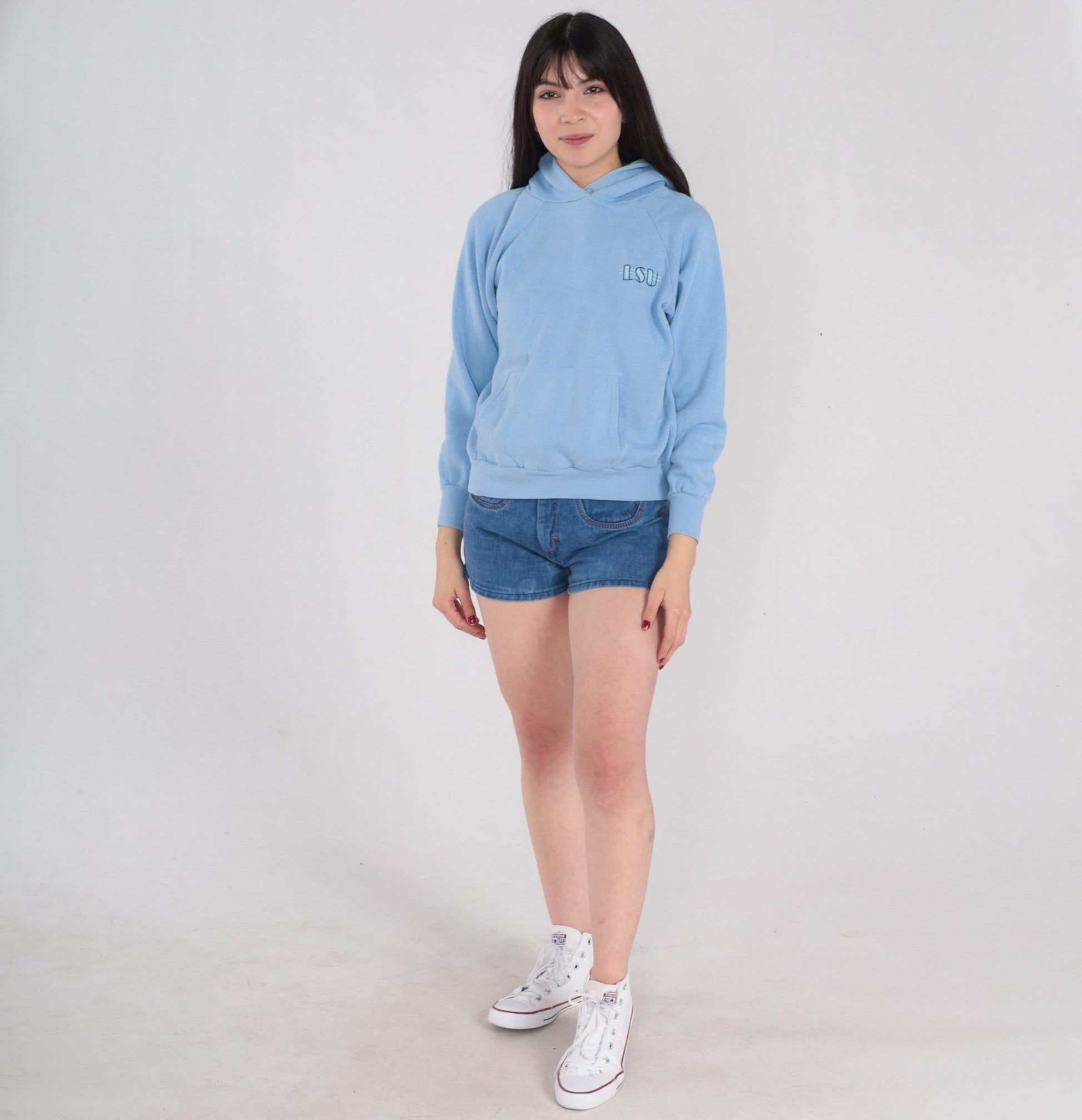 80s LSU Louisiana State University Hoodie Baby Blue Raglan Small