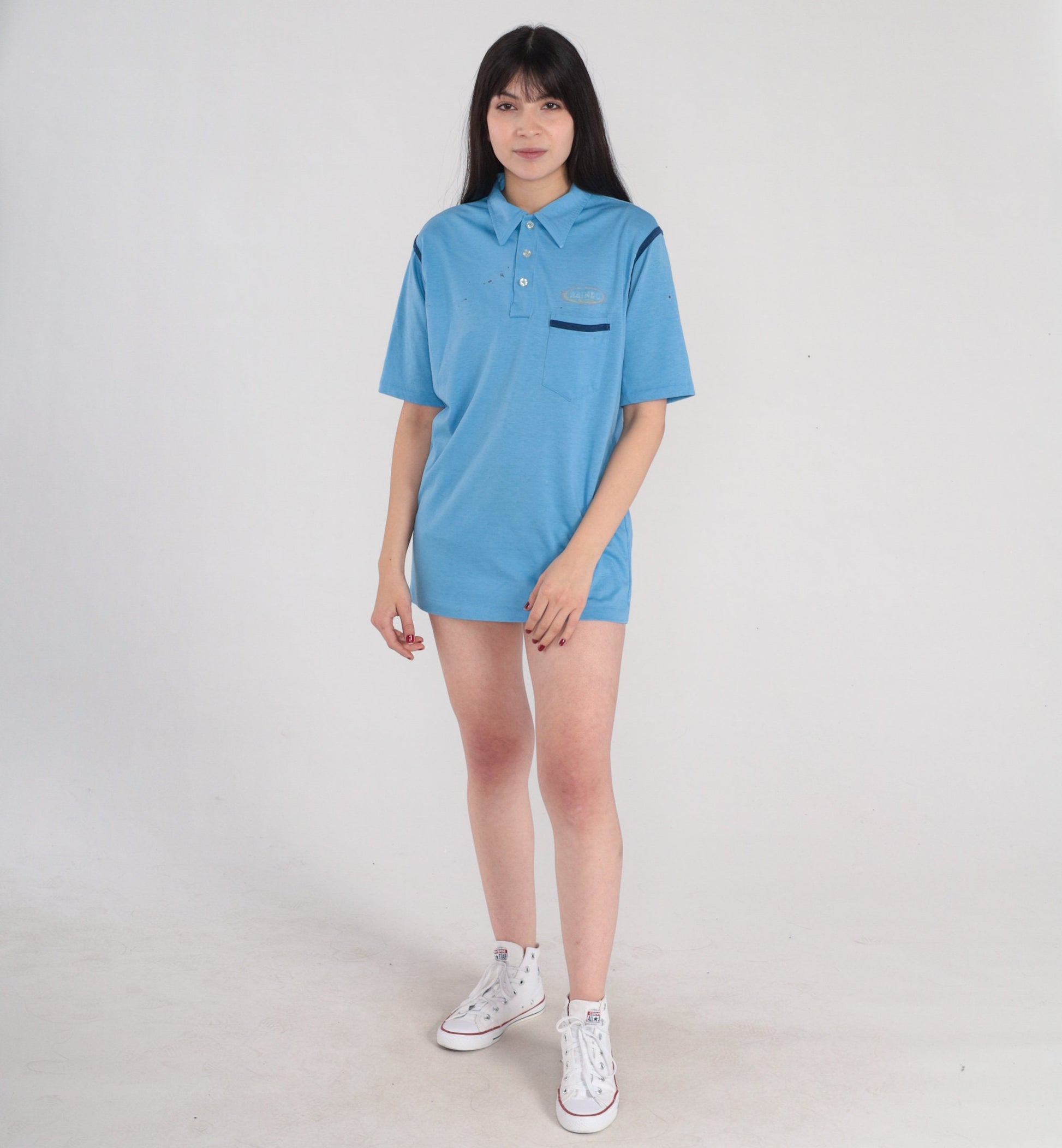70s Rainbo Bread Blue Polo Shirt Medium M Vintage Collared