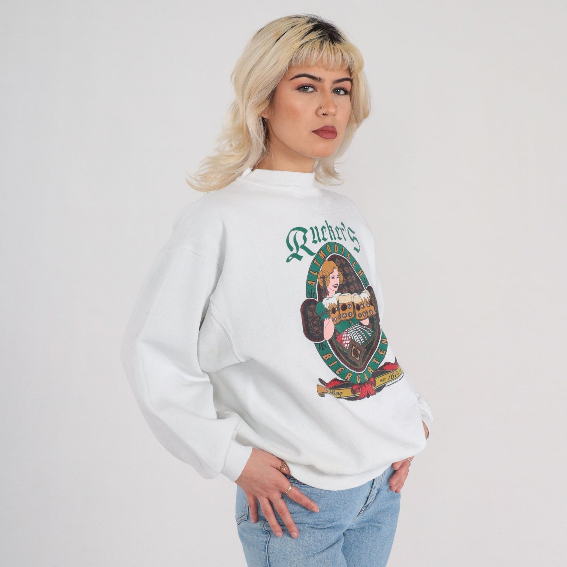 90s Rucker's Biergarten Pennsylvania Graphic Sweatshirt White Large