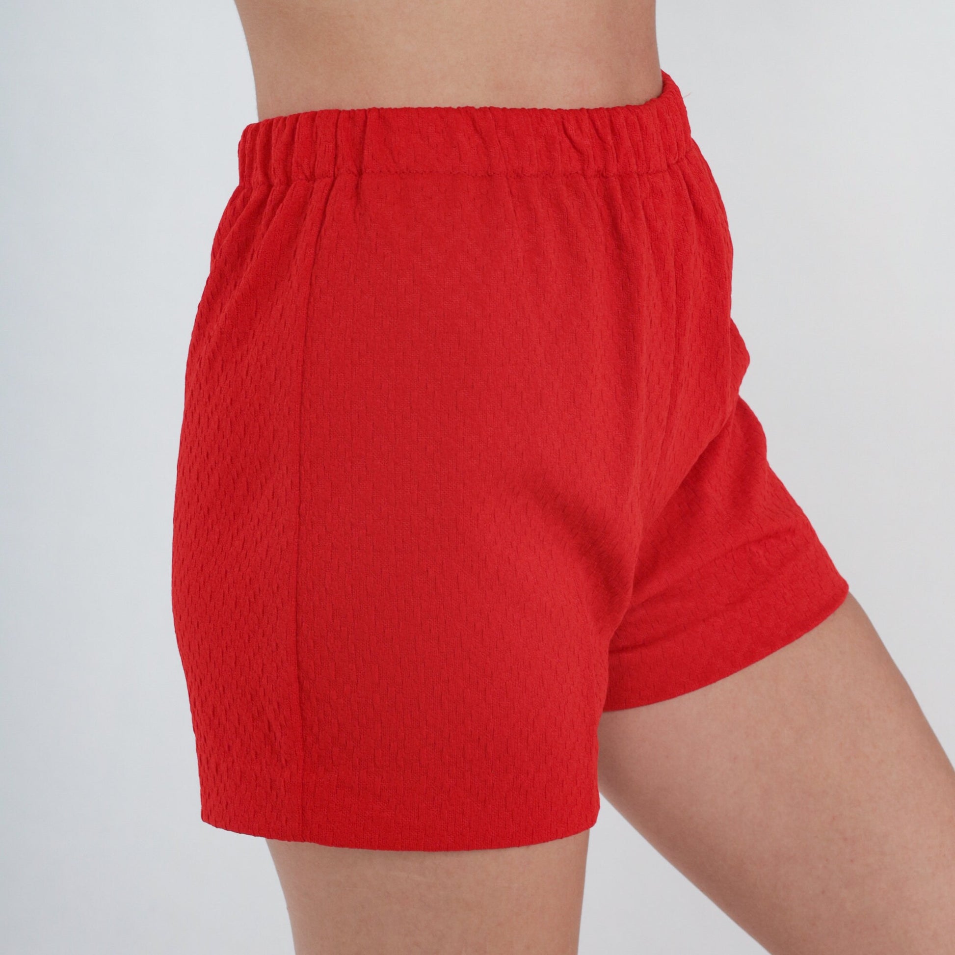 70s Red High-Waisted Shorts Elastic Waist Hotpants Small S
