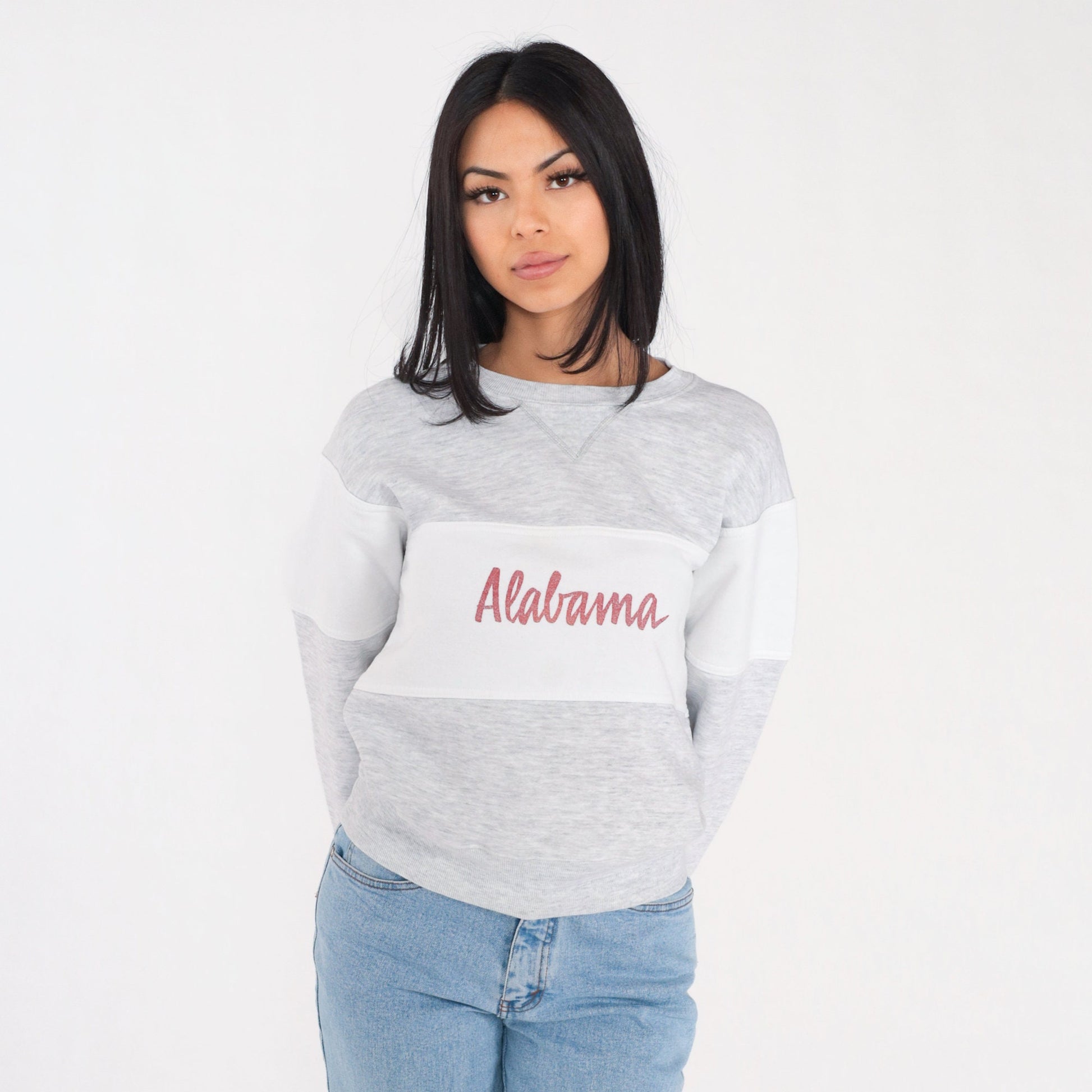 90s Alabama Crimson Tide Russell Athletic Sweatshirt Grey White Stripe Small