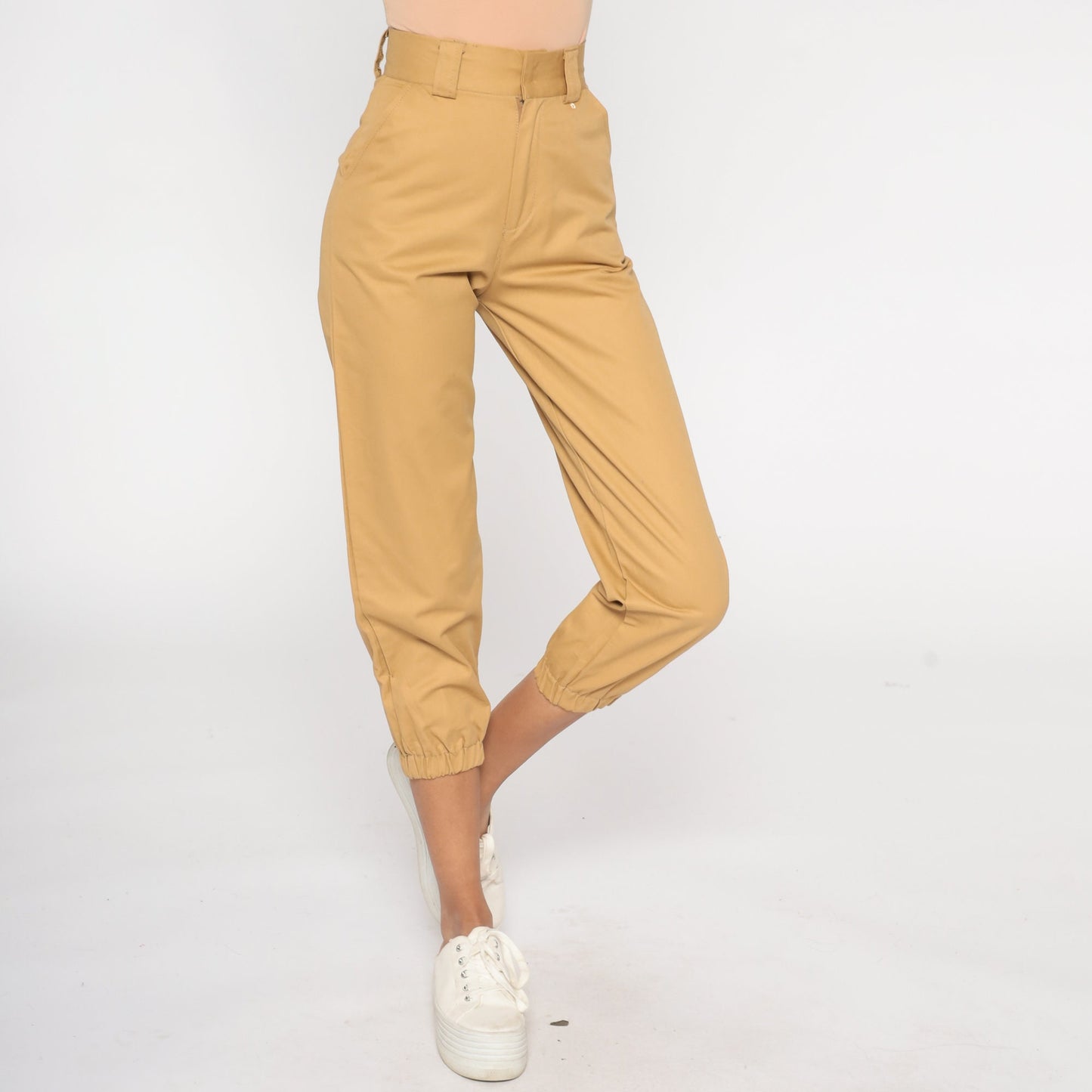 90s Tan Cropped Pants High Waisted Straight Leg Cotton Extra Small XS