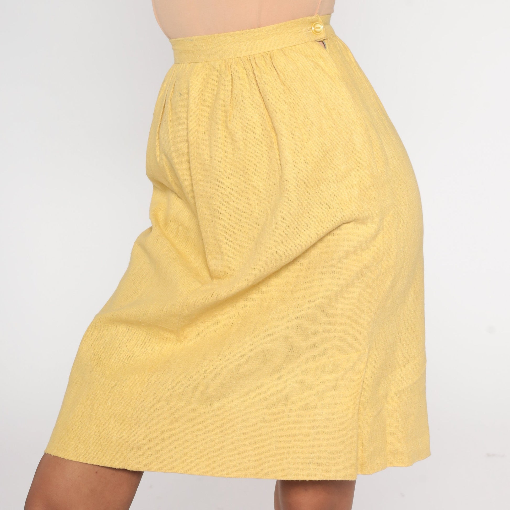 60s Yellow Pencil Skirt High Waisted Mini Linen XXS