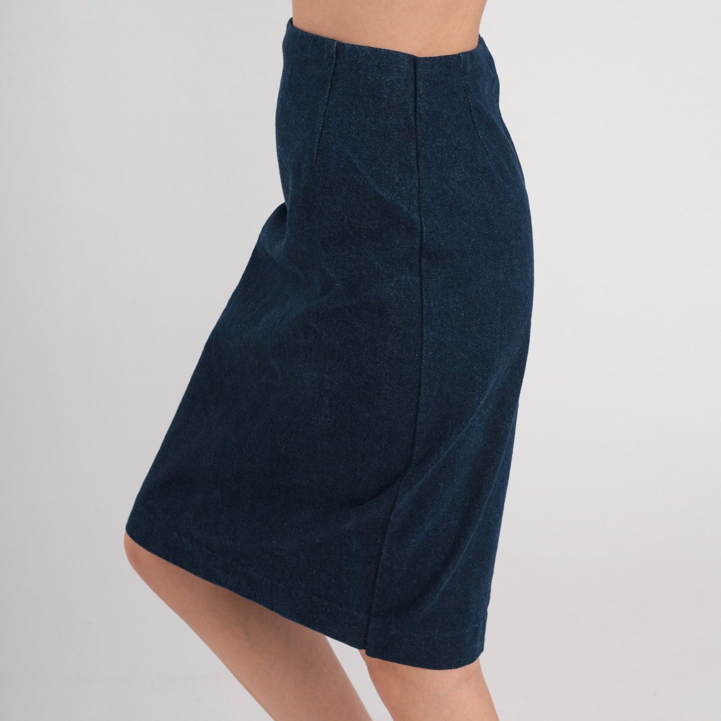 80s Dark Wash Denim Mini Skirt High Waist Pencil Cut Extra Small
