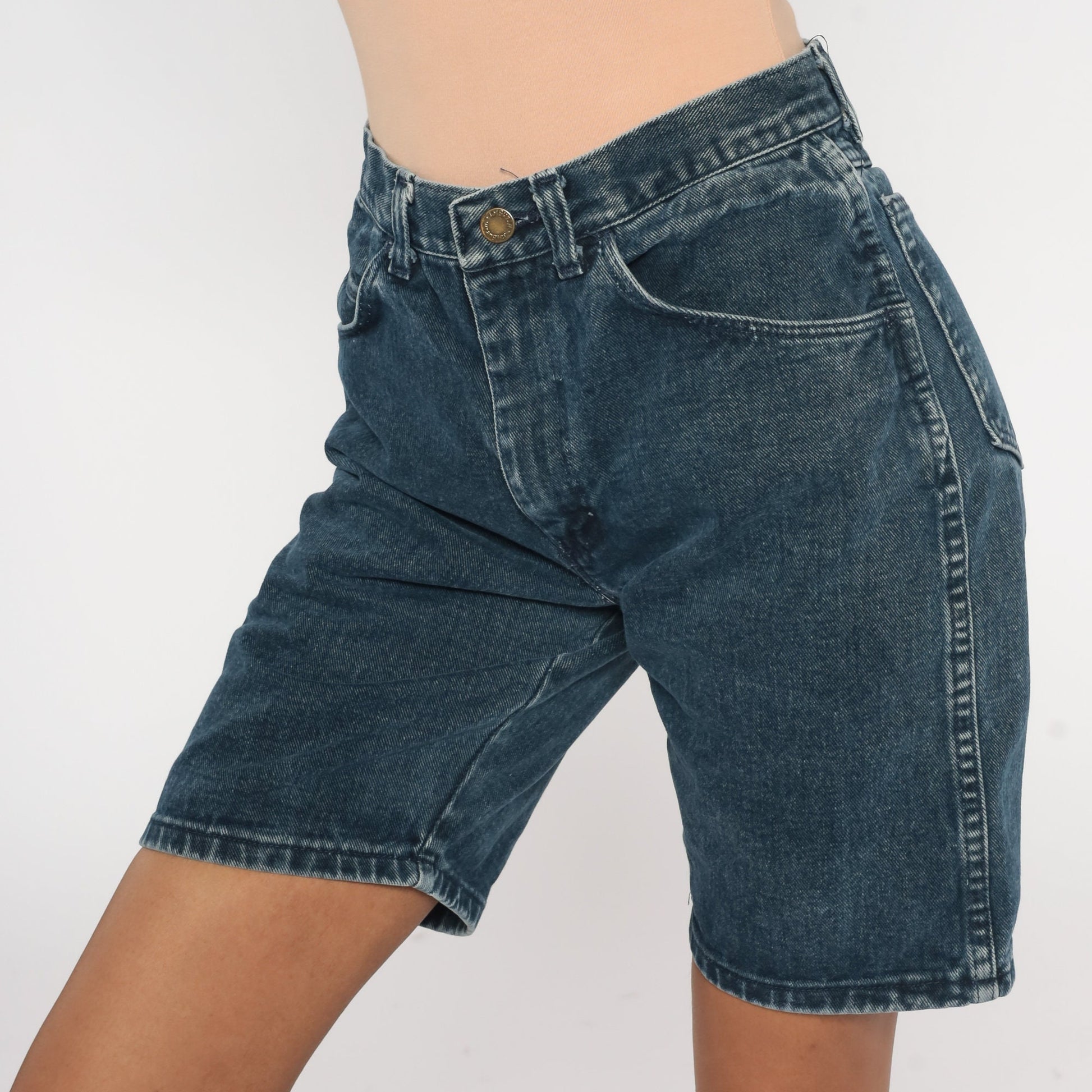 90s Wrangler Dark Blue Denim Shorts High Waist Jean Shorts Medium 29