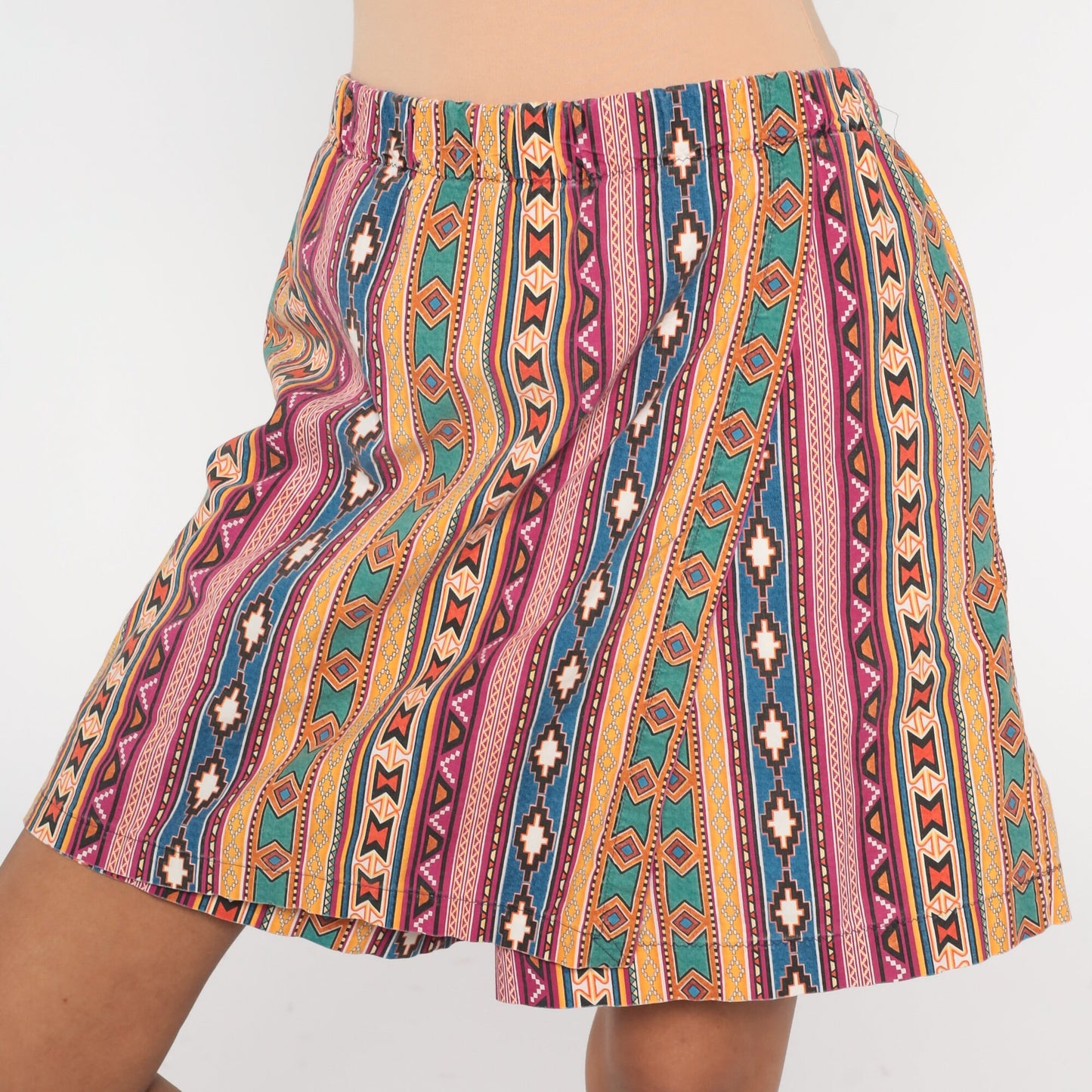 90s Southwestern Geometric Striped Mini Skort High Waisted Medium