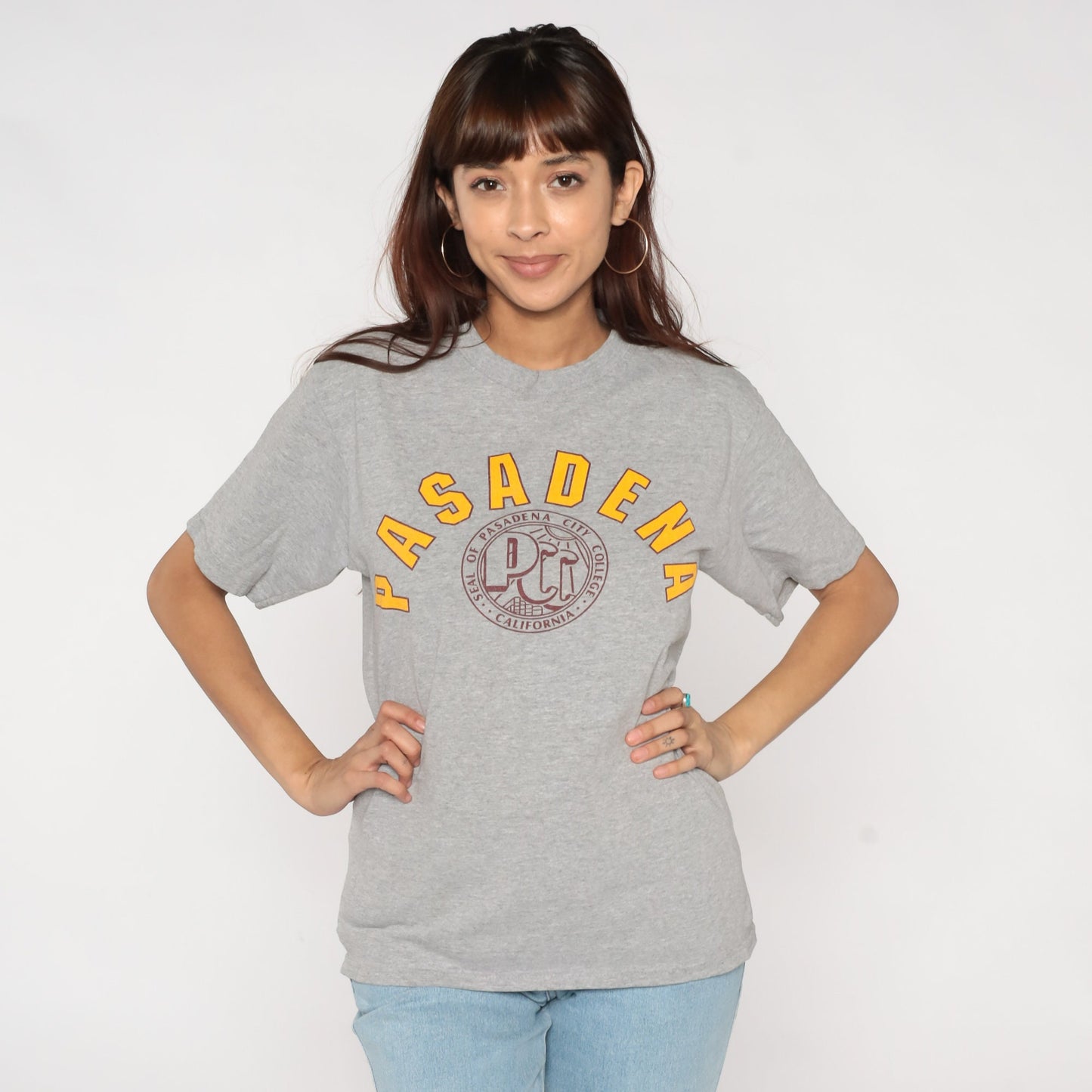 Y2K Pasadena City College Graphic Tee Heather Grey Los Angeles Medium M