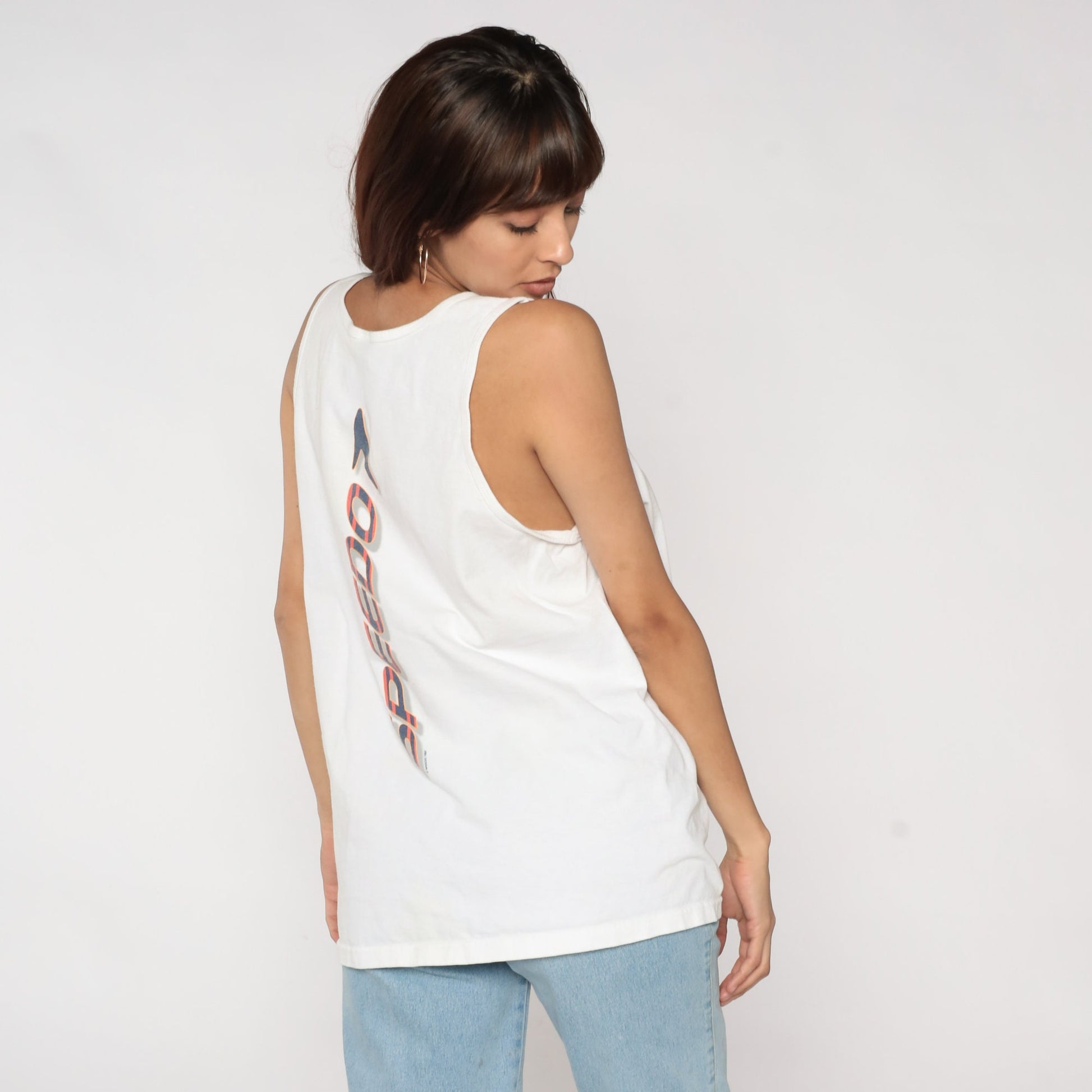 90s Speedo Tank Top White Graphic Sleeveless Swim Tee Large L