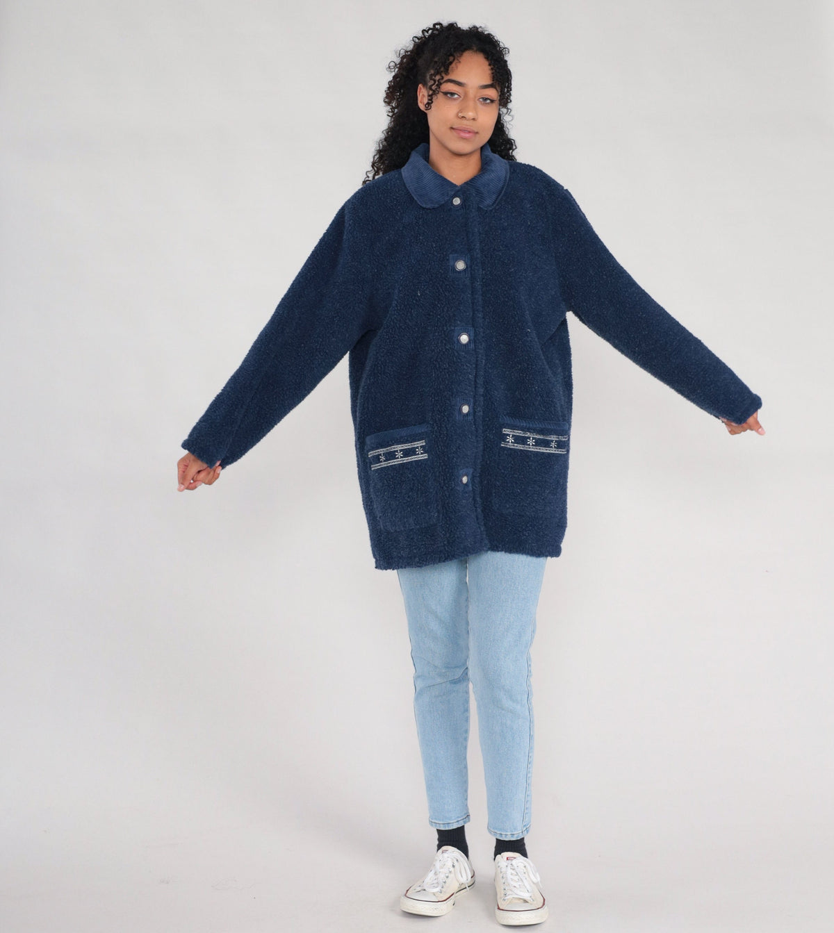 90s Reversible Fleece Jacket Navy Blue Corduroy Collar Extra Large 1X